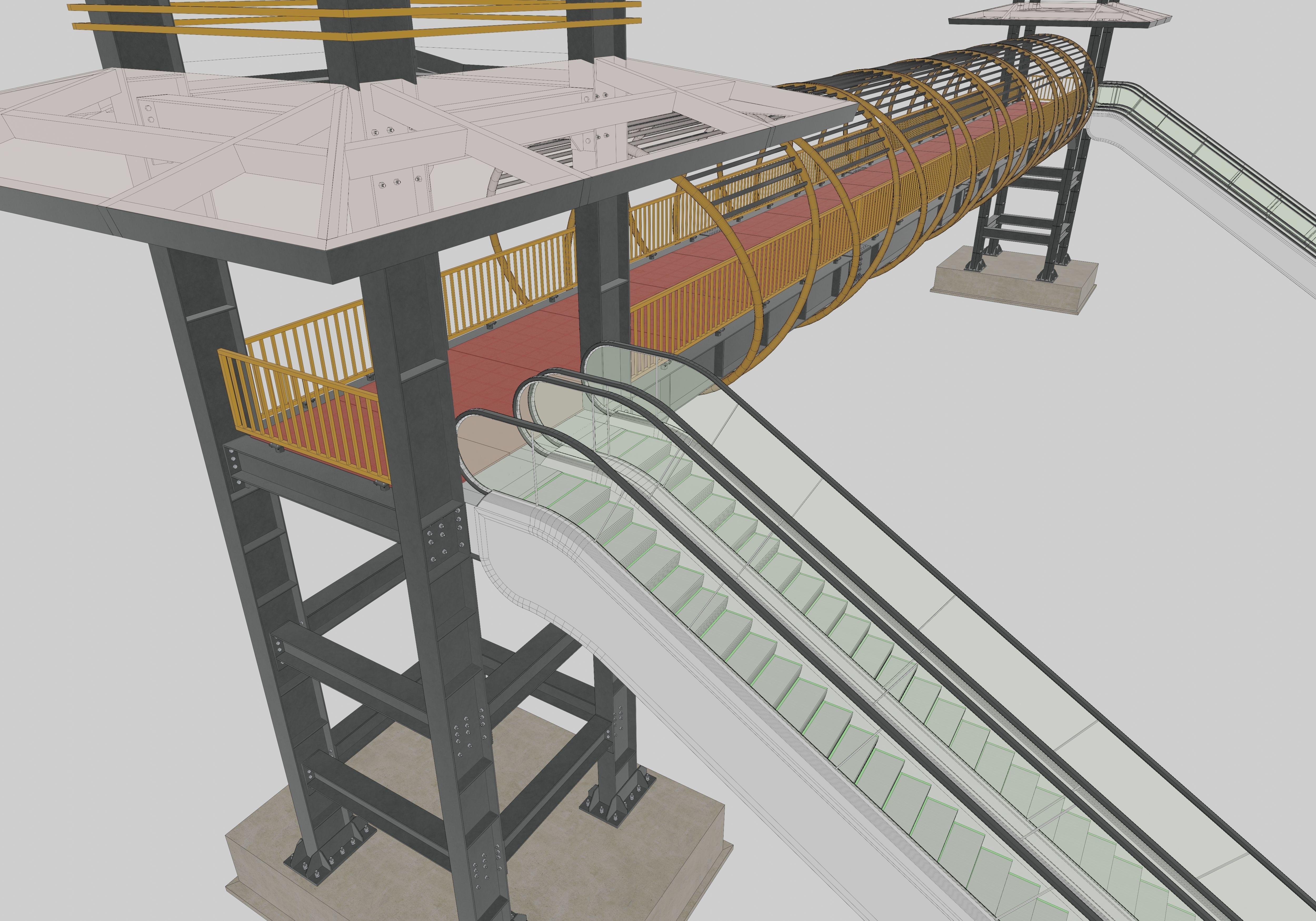 Steel Pedestrian Bridge-Escalator-Tower Column Type-28 3D model_21