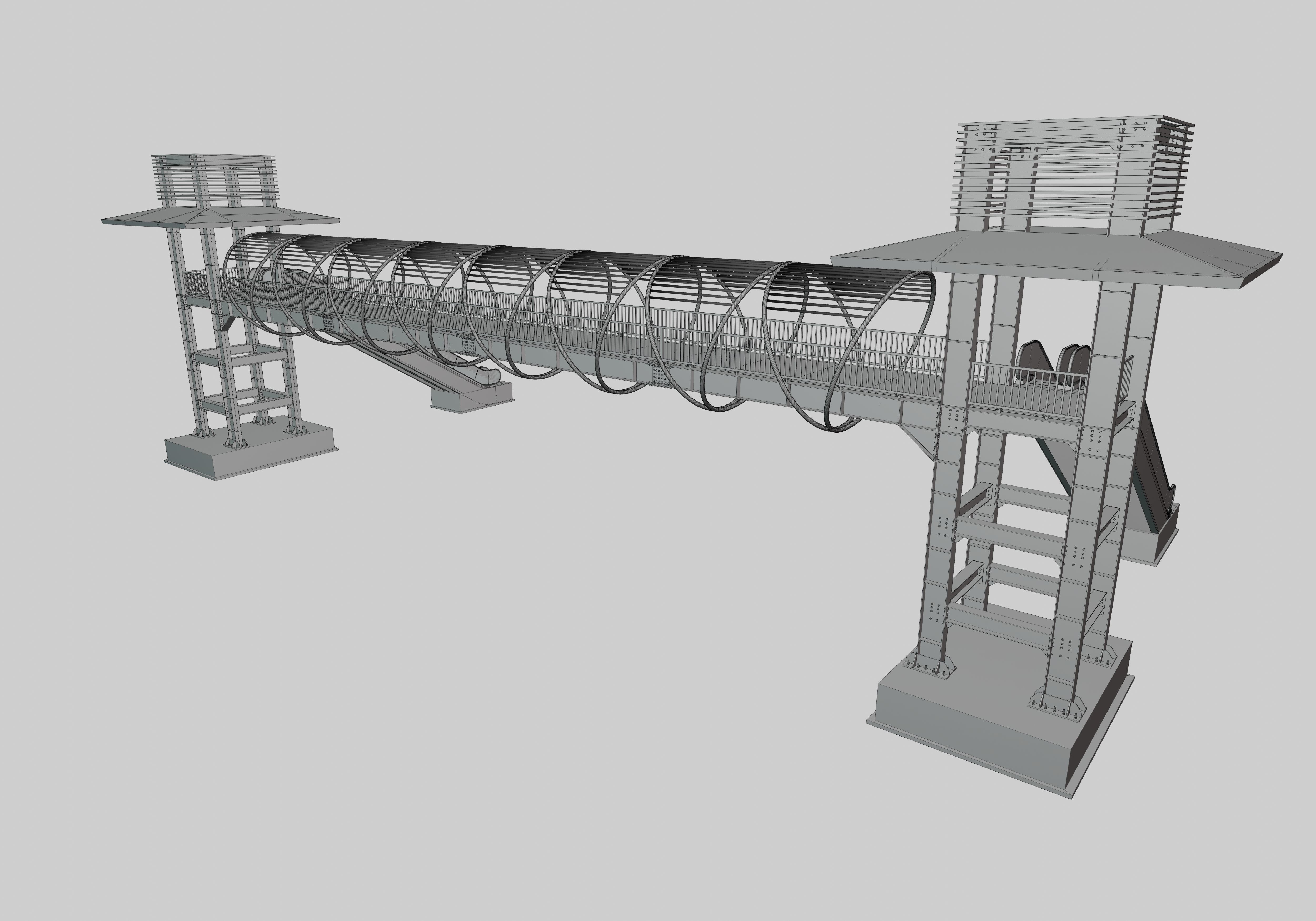 Steel Pedestrian Bridge-Escalator-Tower Column Type-28 3D model_30