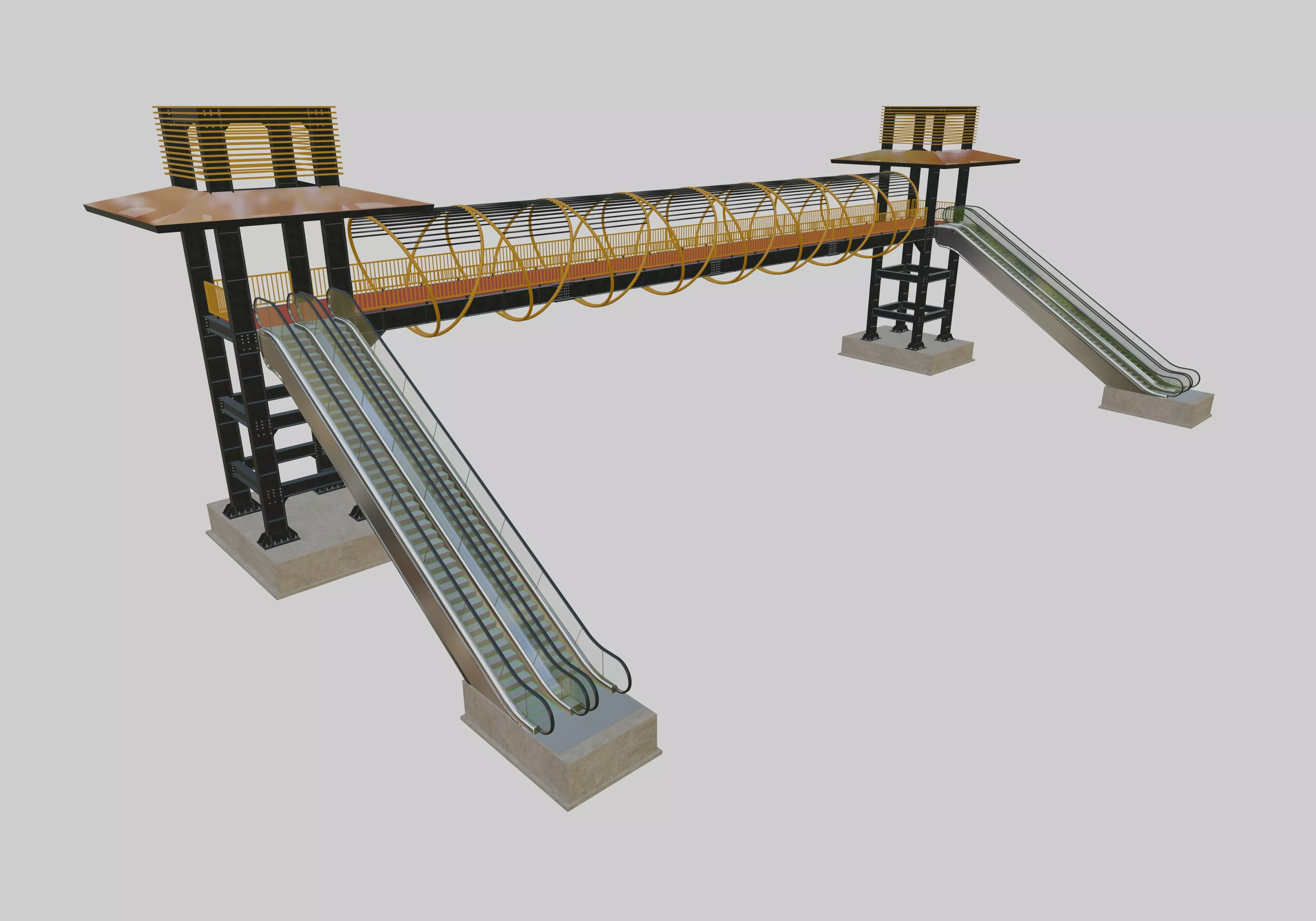 Steel Pedestrian Bridge-Escalator-Tower Column Type-28 3D model_0