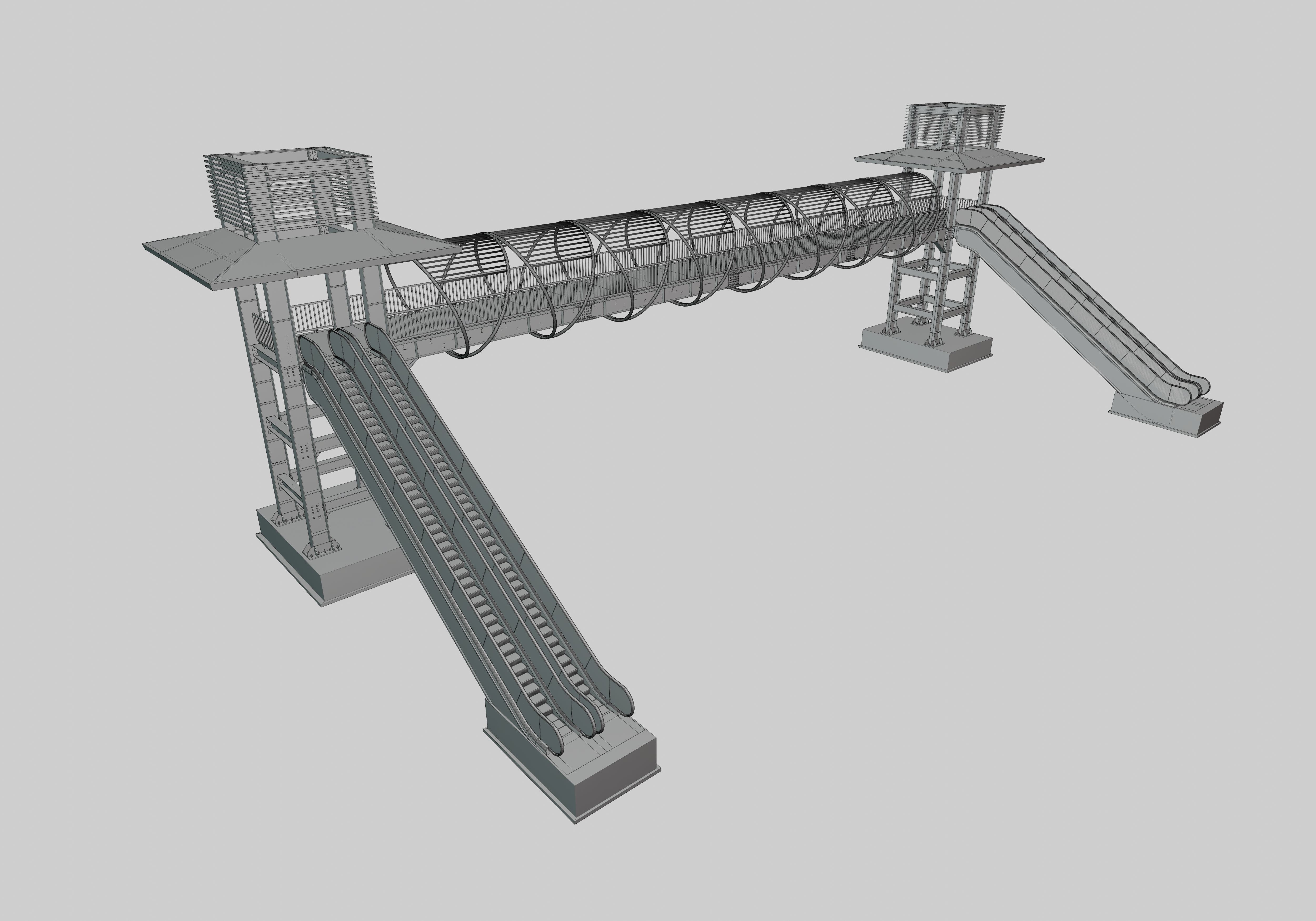 Steel Pedestrian Bridge-Escalator-Tower Column Type-28 3D model_29