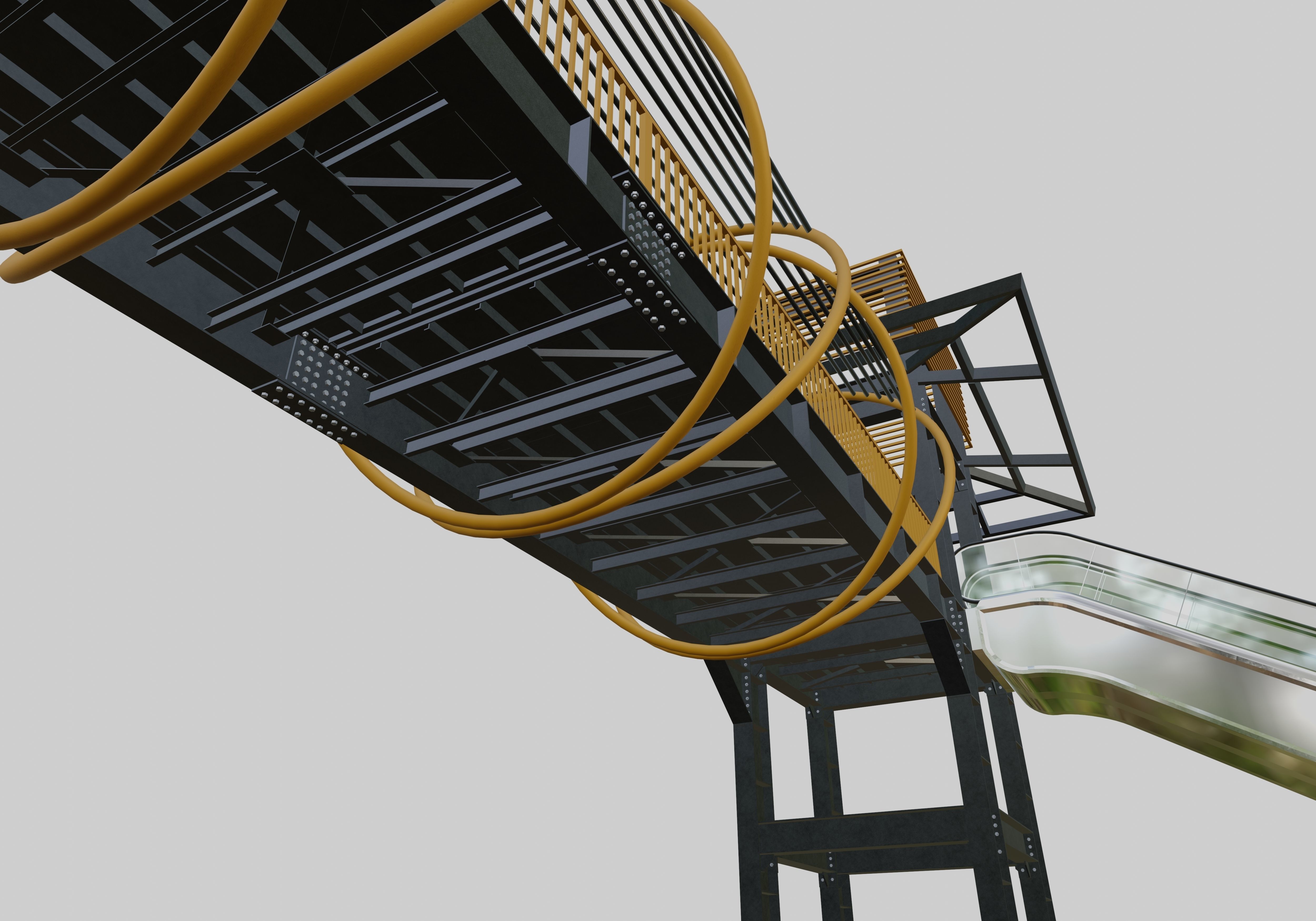 Steel Pedestrian Bridge-Escalator-Tower Column Type-28 3D model_4