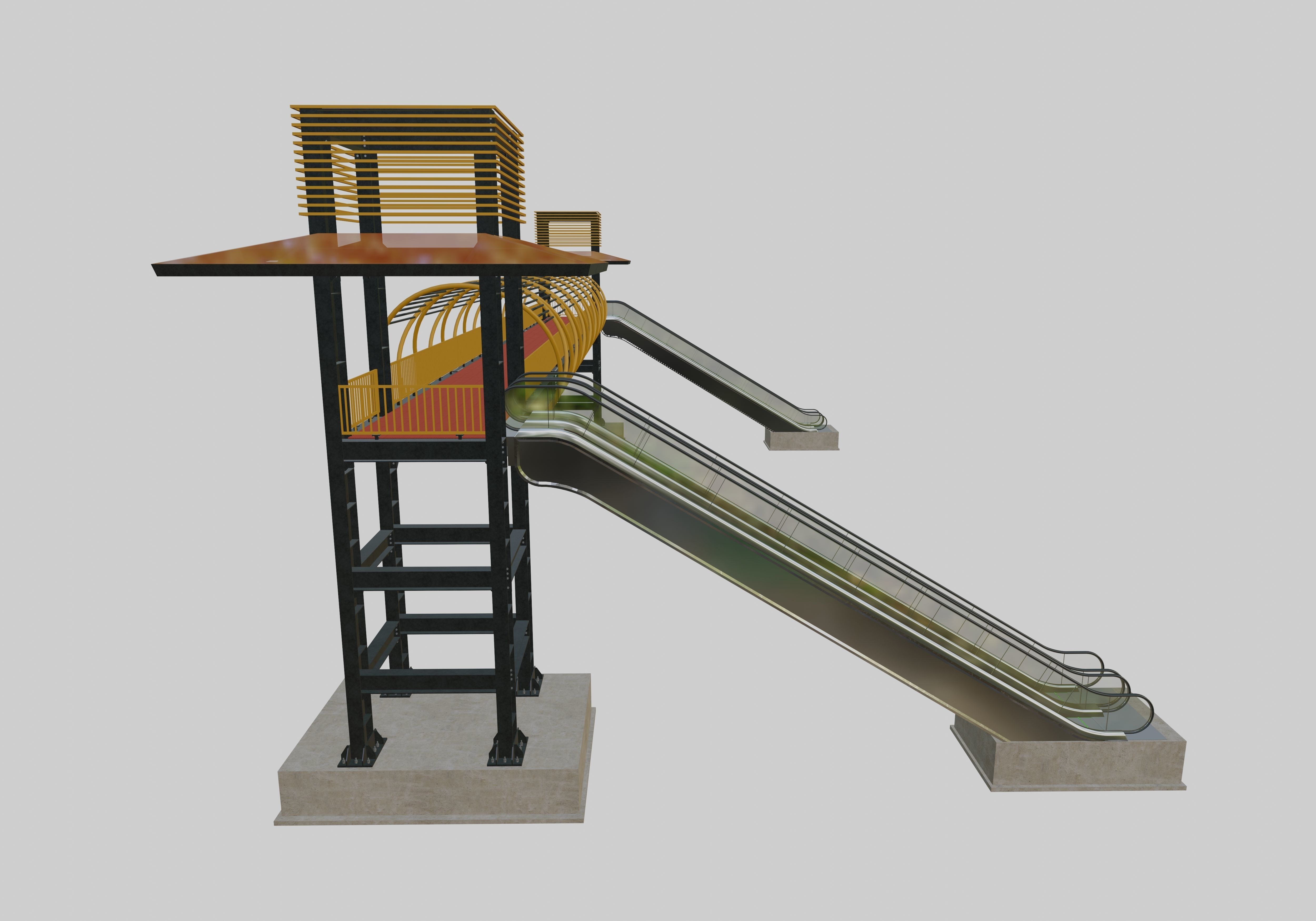 Steel Pedestrian Bridge-Escalator-Tower Column Type-28 3D model_1