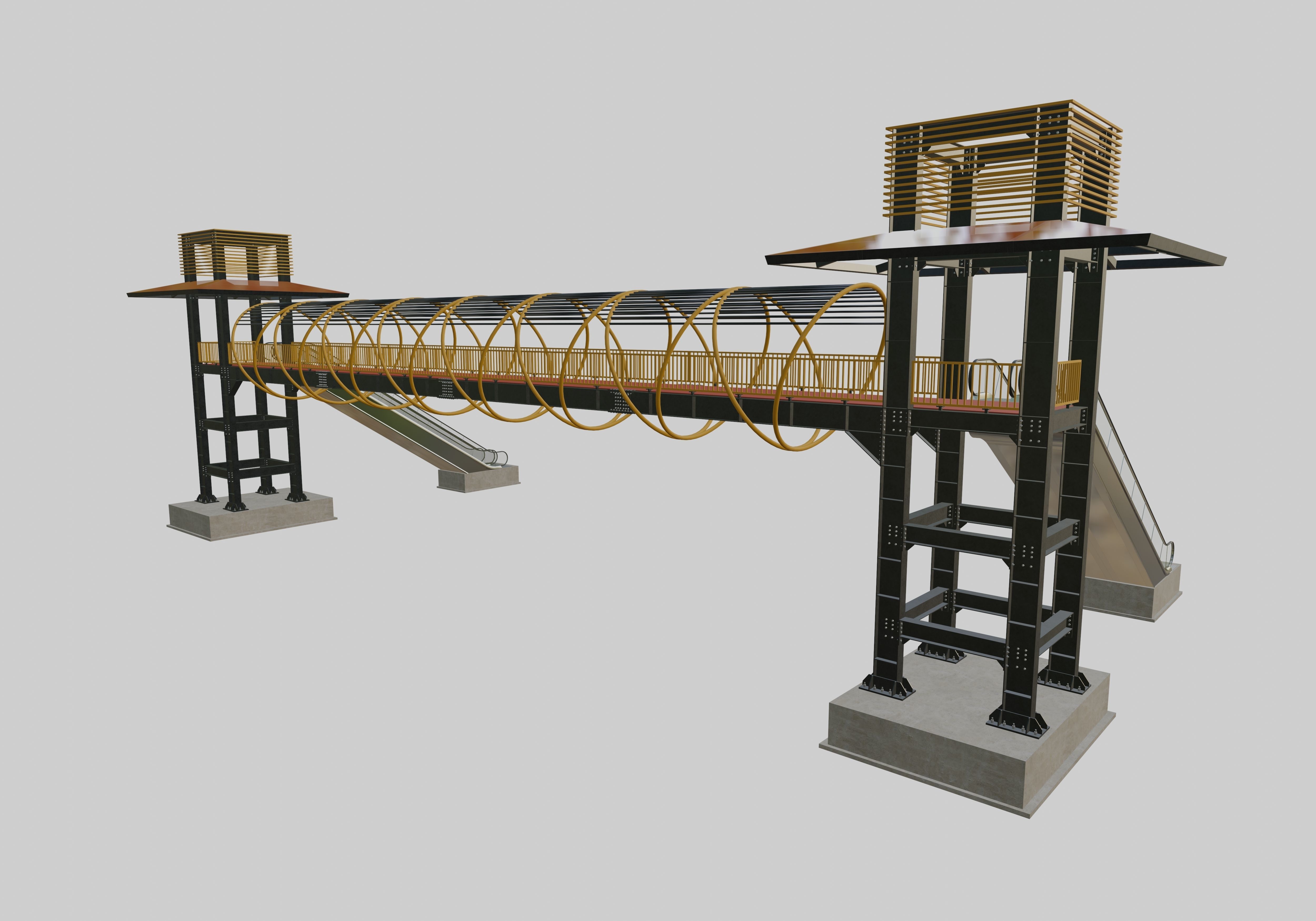 Steel Pedestrian Bridge-Escalator-Tower Column Type-28 3D model_2