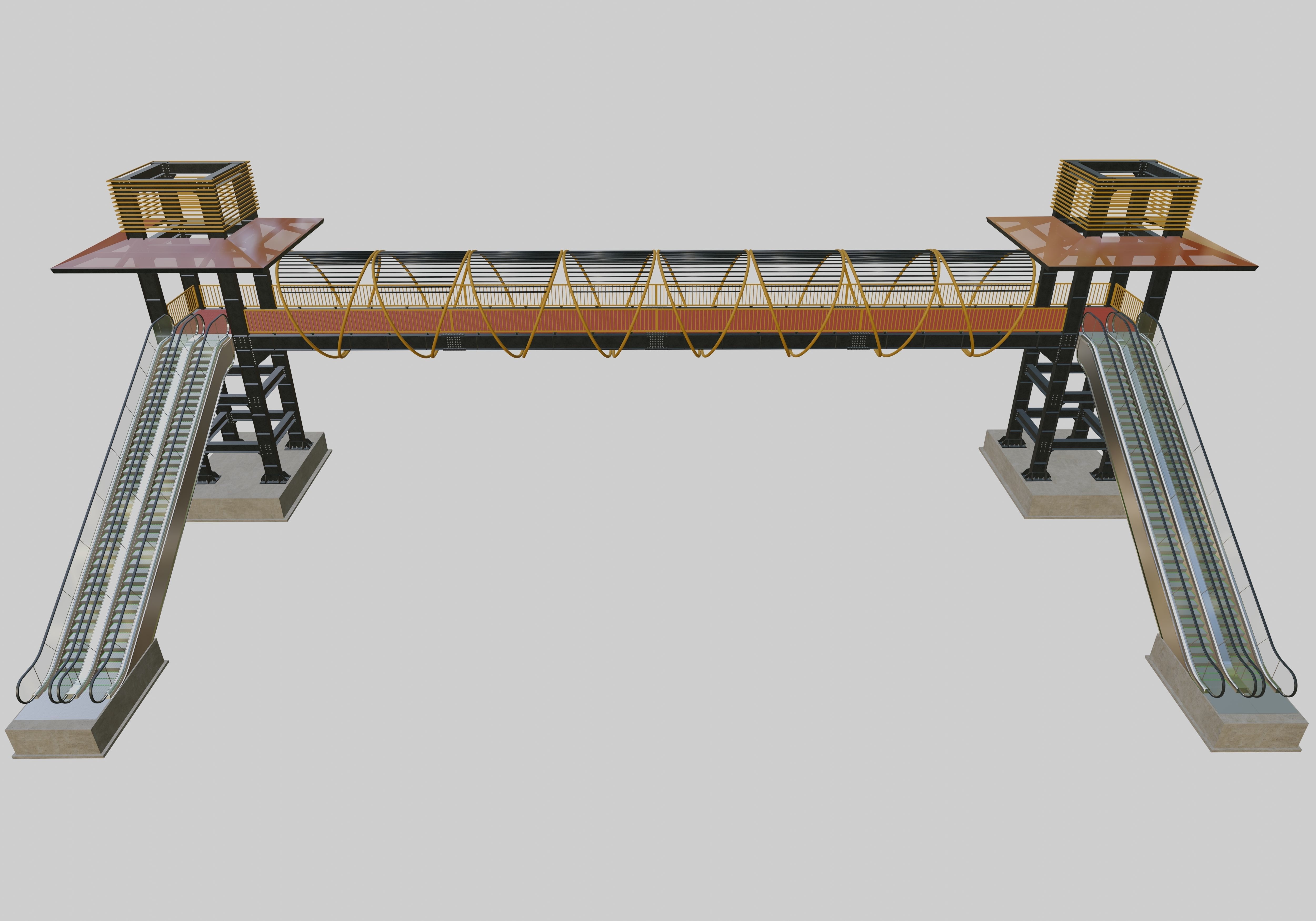 Steel Pedestrian Bridge-Escalator-Tower Column Type-28 3D model_6