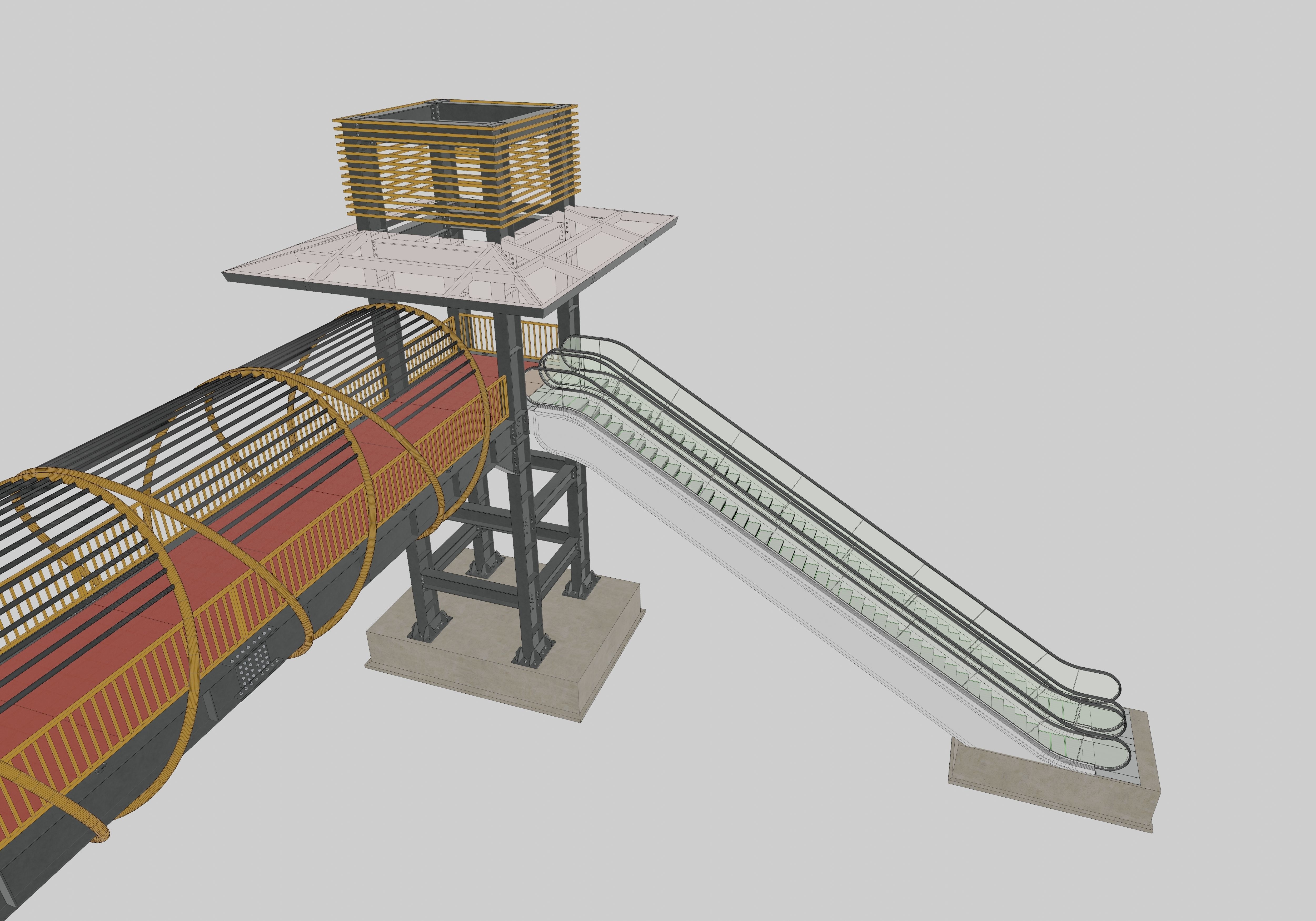Steel Pedestrian Bridge-Escalator-Tower Column Type-28 3D model_23