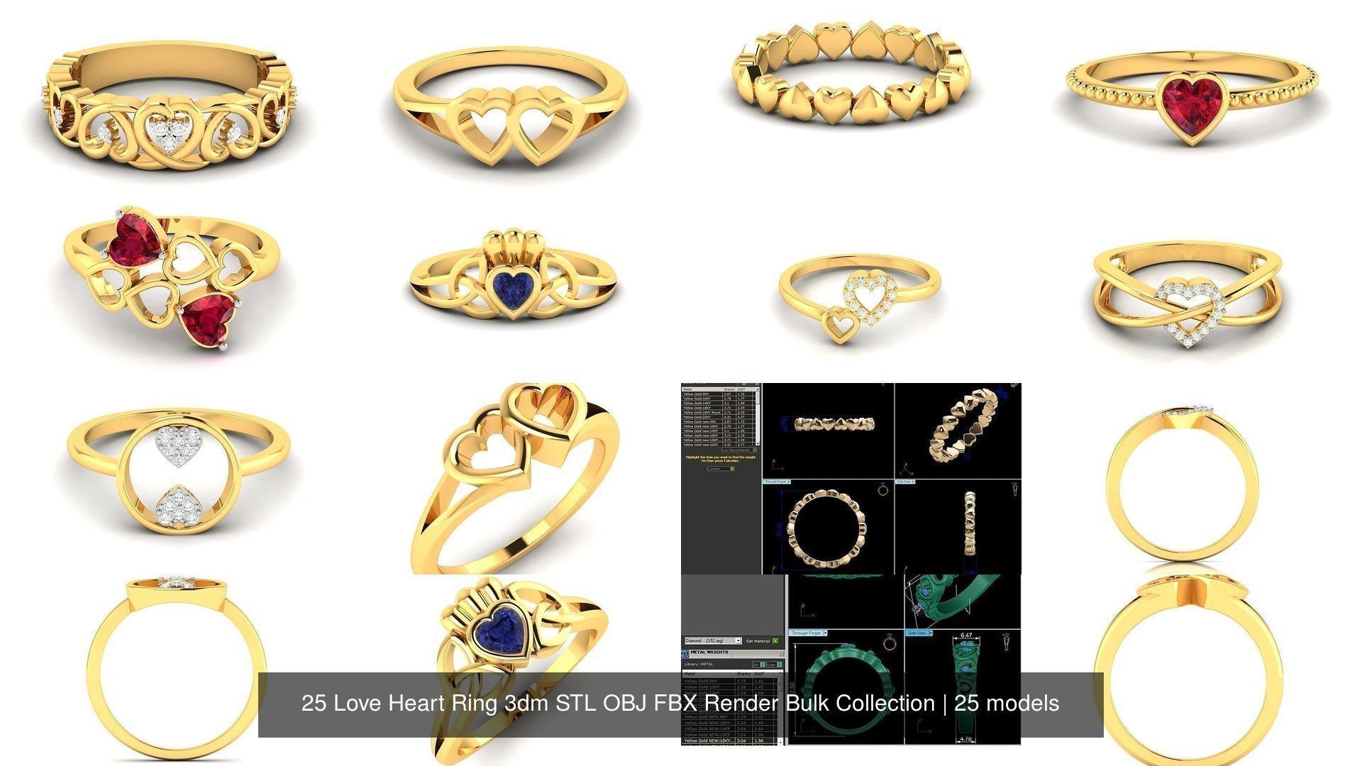 25 Love Heart Ring 3dm STL OBJ FBX Render Bulk Collection _3