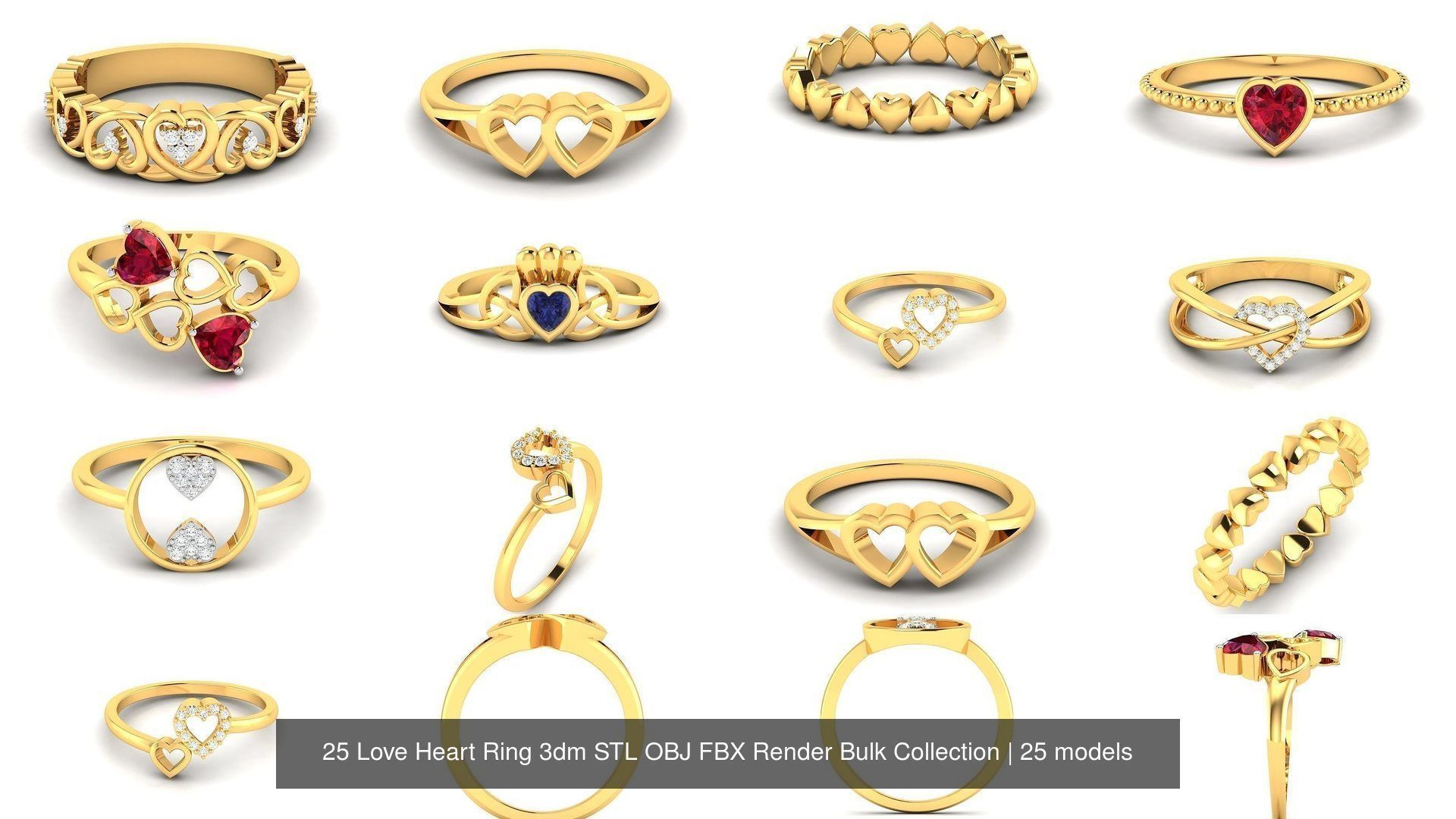 25 Love Heart Ring 3dm STL OBJ FBX Render Bulk Collection _2