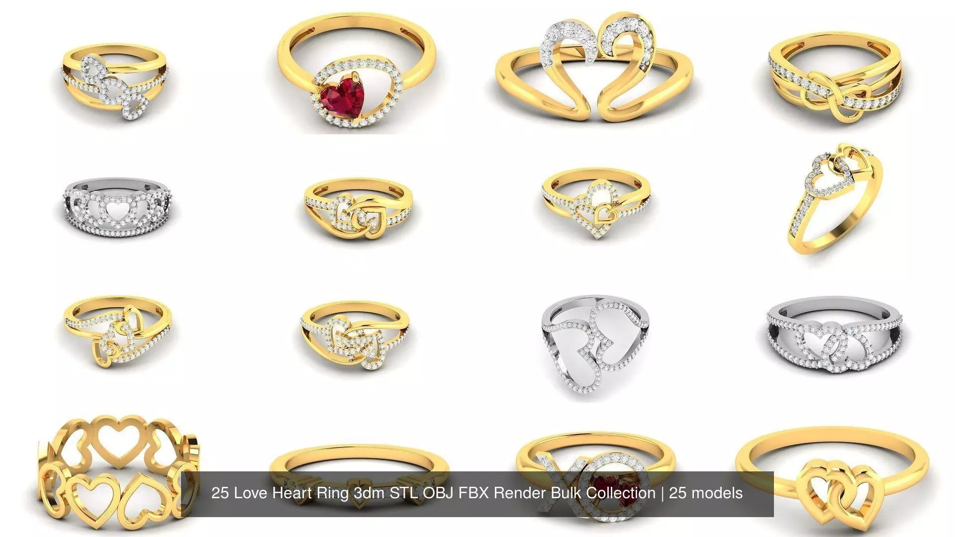 25 Love Heart Ring 3dm STL OBJ FBX Render Bulk Collection _0
