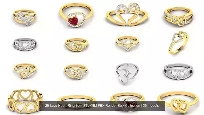 25 Love Heart Ring 3dm STL OBJ FBX Render Bulk Collection 