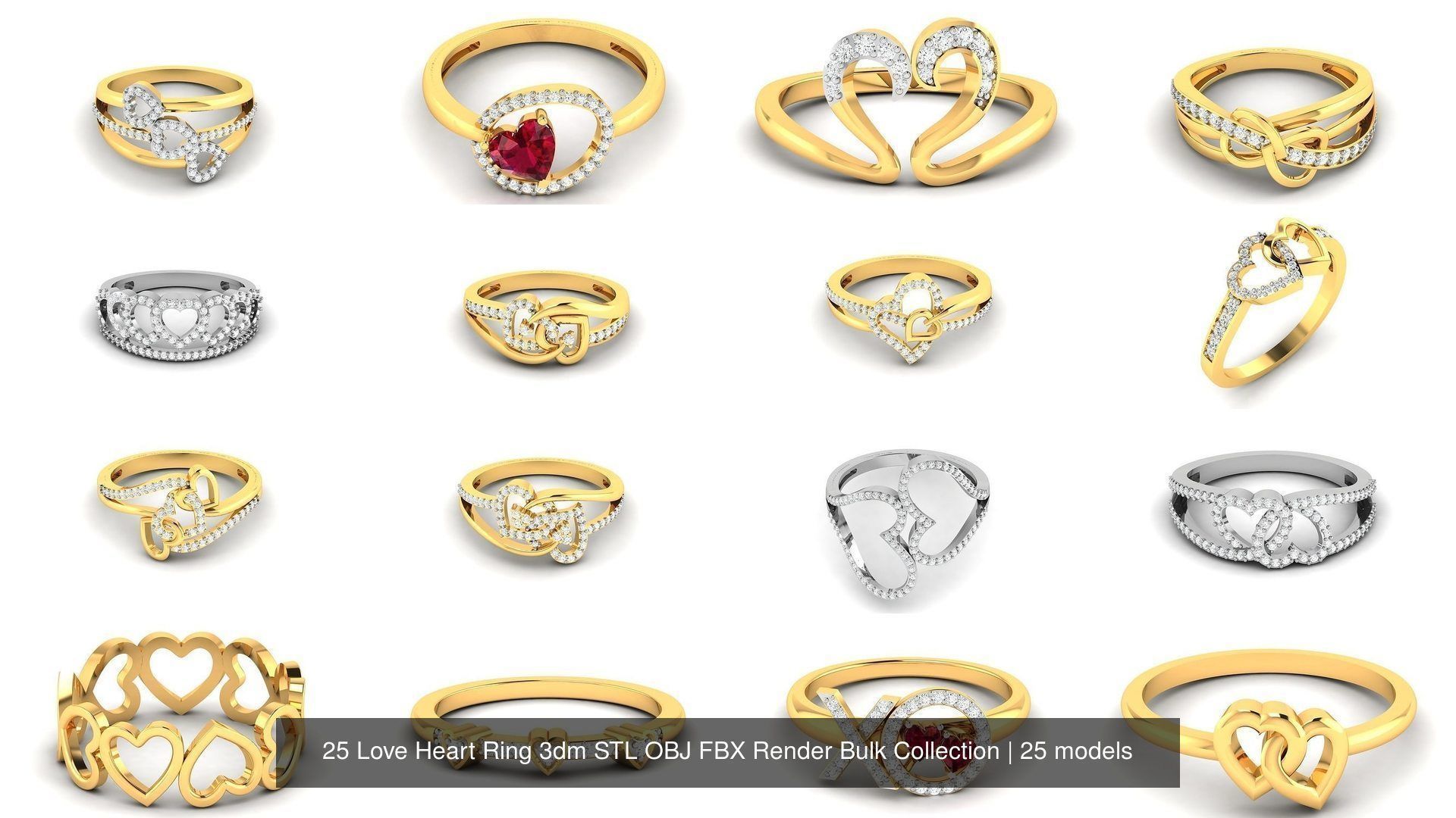 25 Love Heart Ring 3dm STL OBJ FBX Render Bulk Collection _1