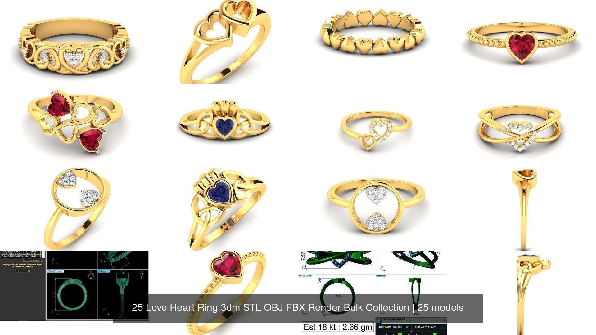 25 Love Heart Ring 3dm STL OBJ FBX Render Bulk Collection _4