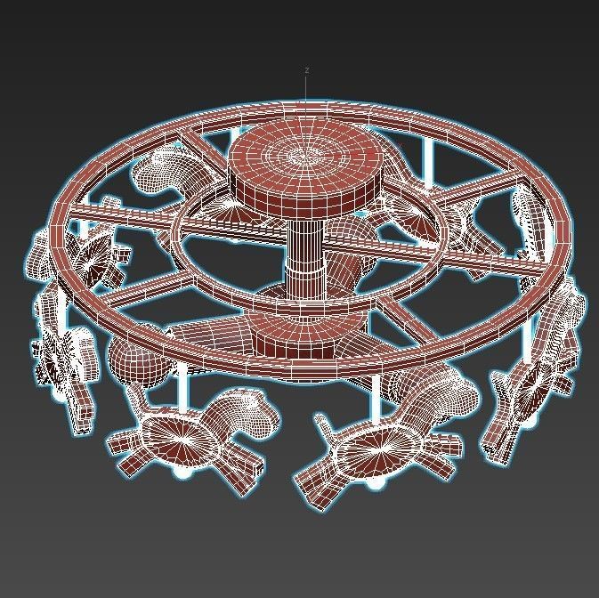 pony-p105 ceiling light with wooden horses 3D model_3