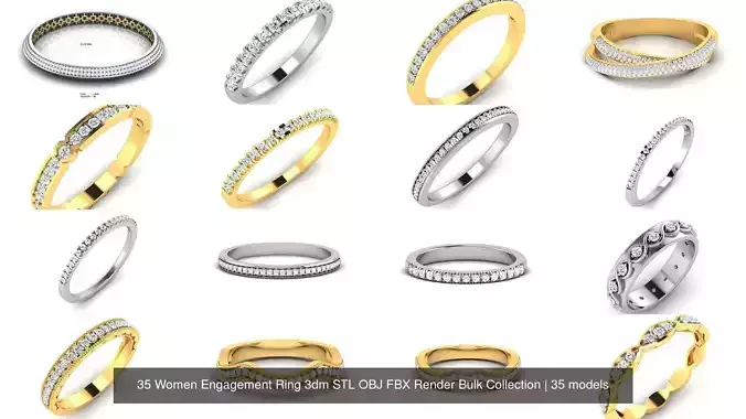 35 Women Engagement Ring 3dm STL OBJ FBX Render Bulk Collection
