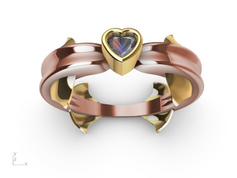 heart diamond dolphin ring stl verified  3D print model_3