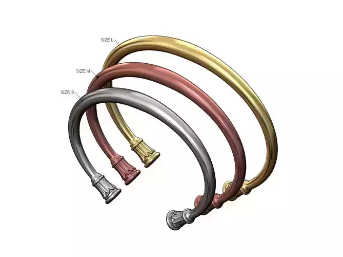 Simple lotus capitals end cuff bracelet in sizes S M L