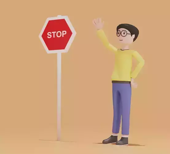 character stop animation - man holding stop sign