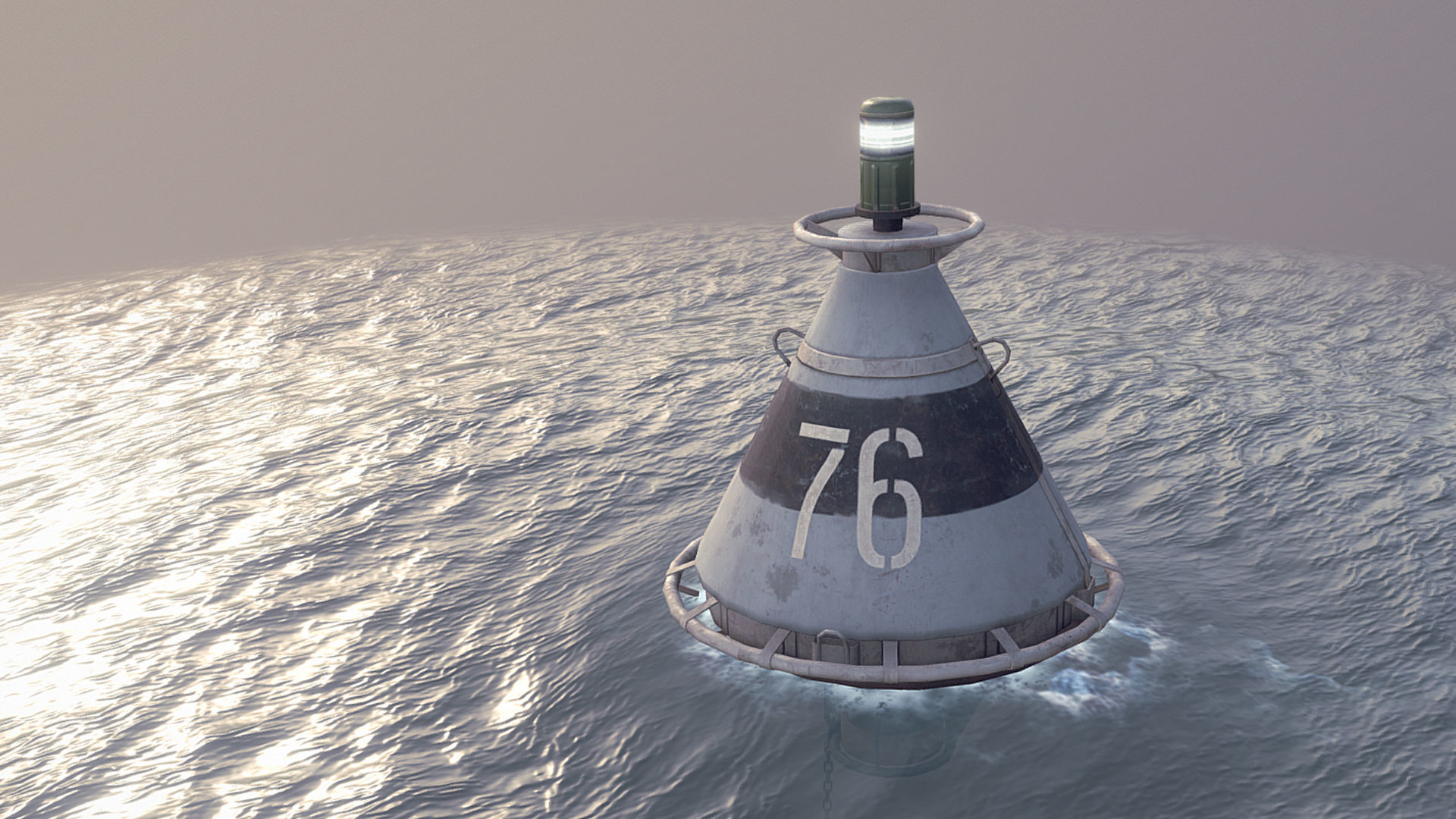 Buoy River RB-4-01 Left Turn Mark Low-poly 3D model_4