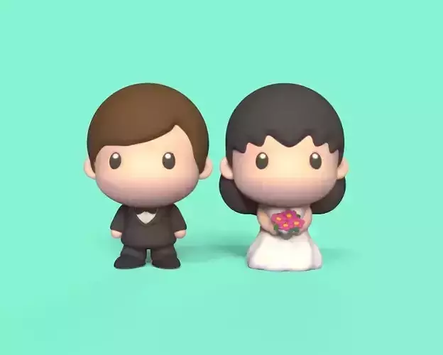 Cute Bride and Groom Topper 3D print model