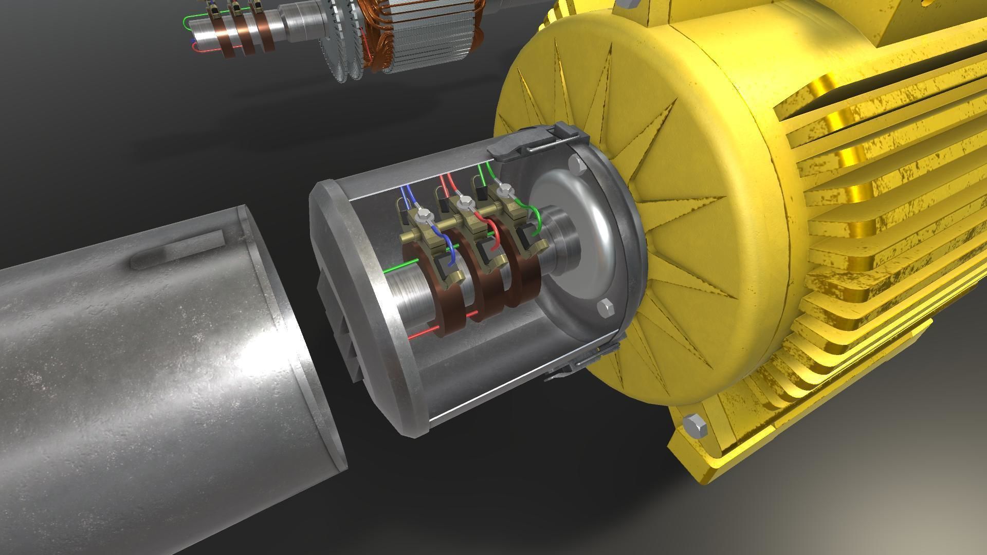 Asynchronous motor DC  Low-poly 3D model_10