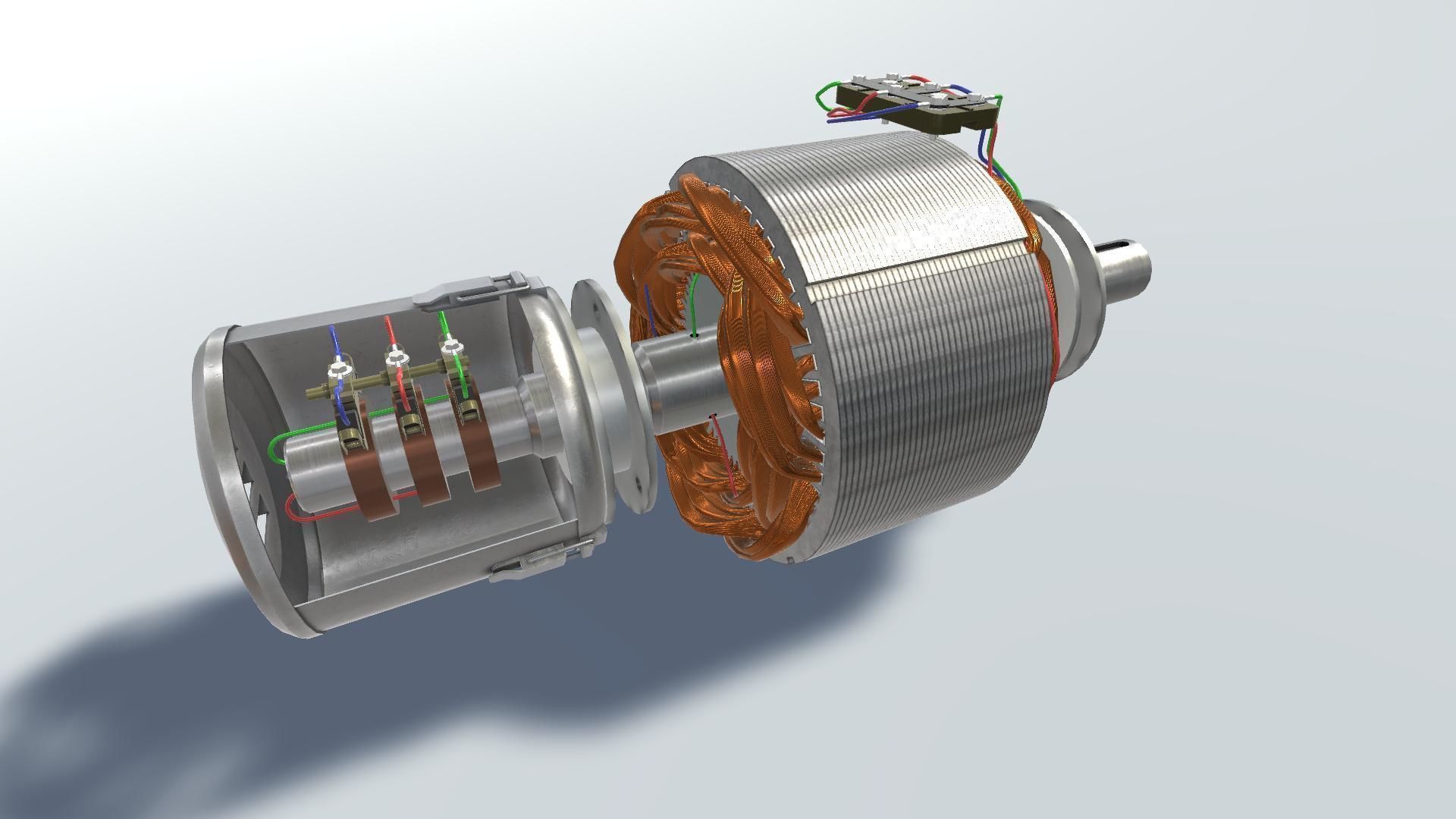 Asynchronous motor DC  Low-poly 3D model_2