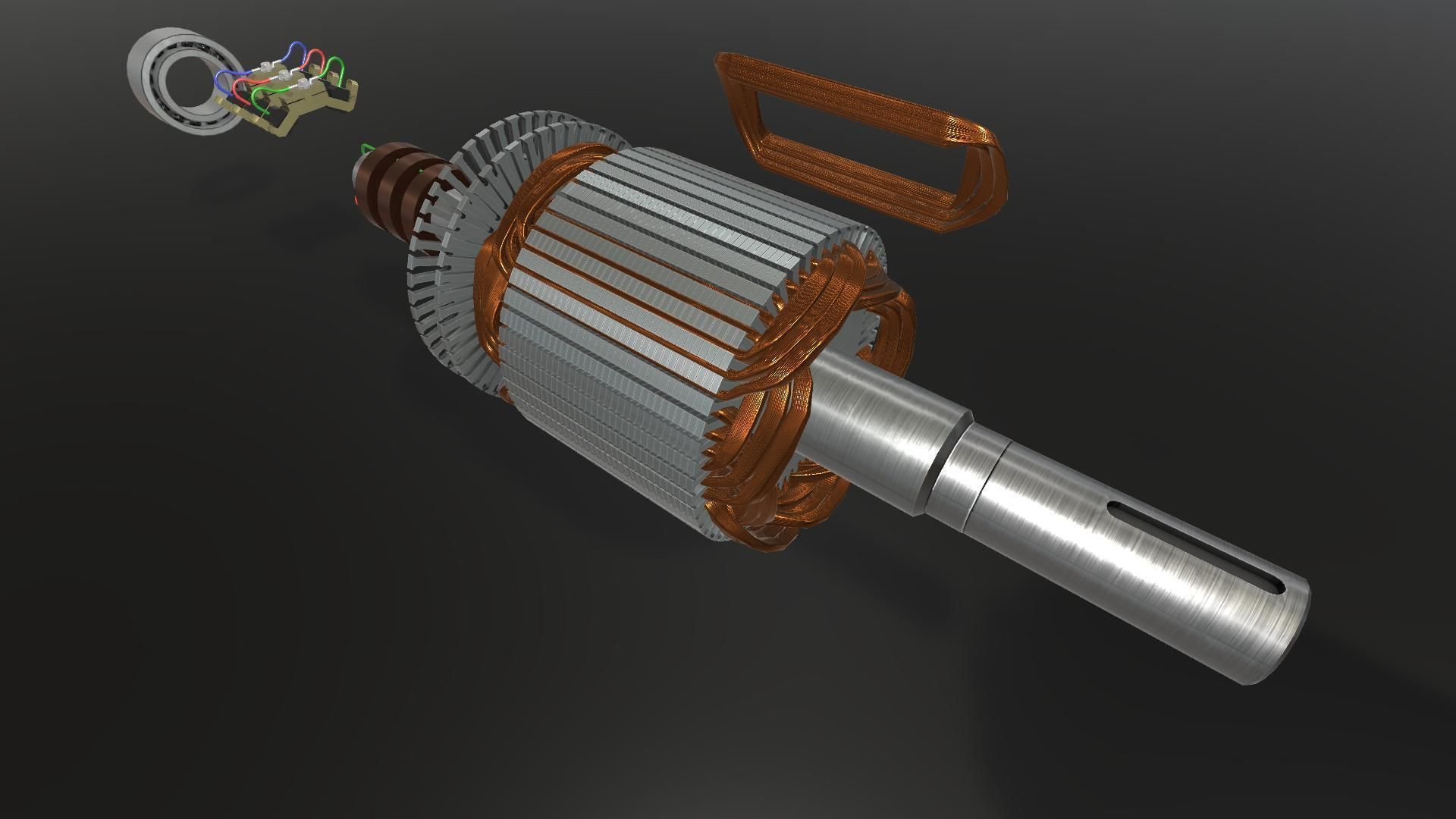 Asynchronous motor DC  Low-poly 3D model_7