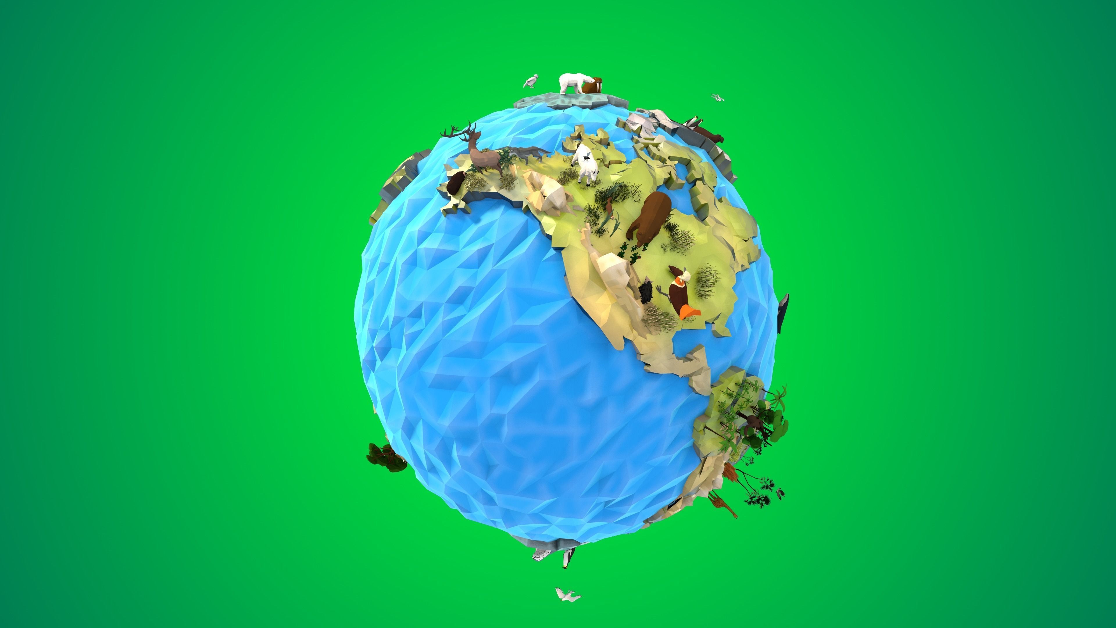 Planet Earth Low Poly Art Style with animal flora and fauna 3D model_15
