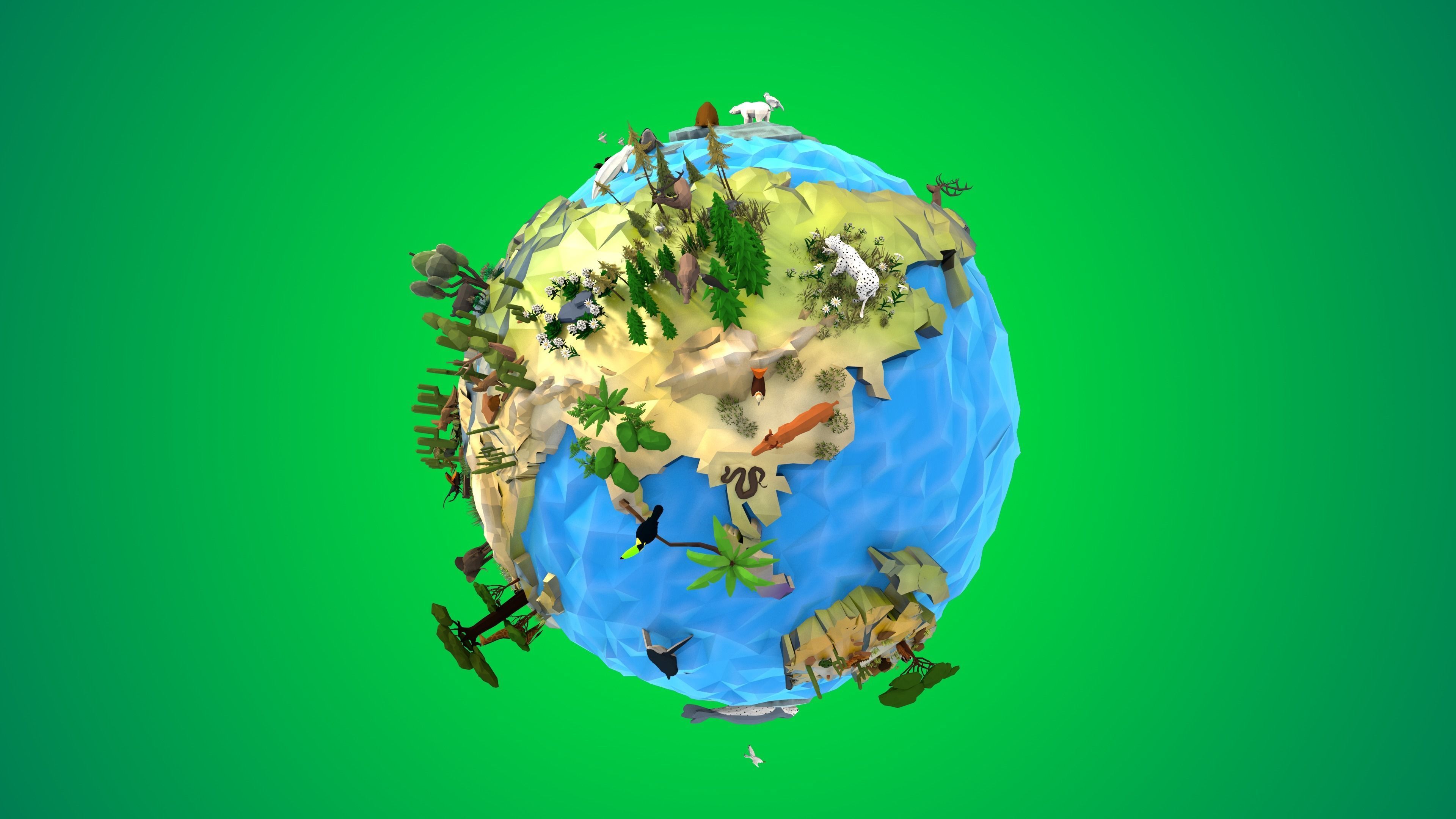 Planet Earth Low Poly Art Style with animal flora and fauna 3D model_3
