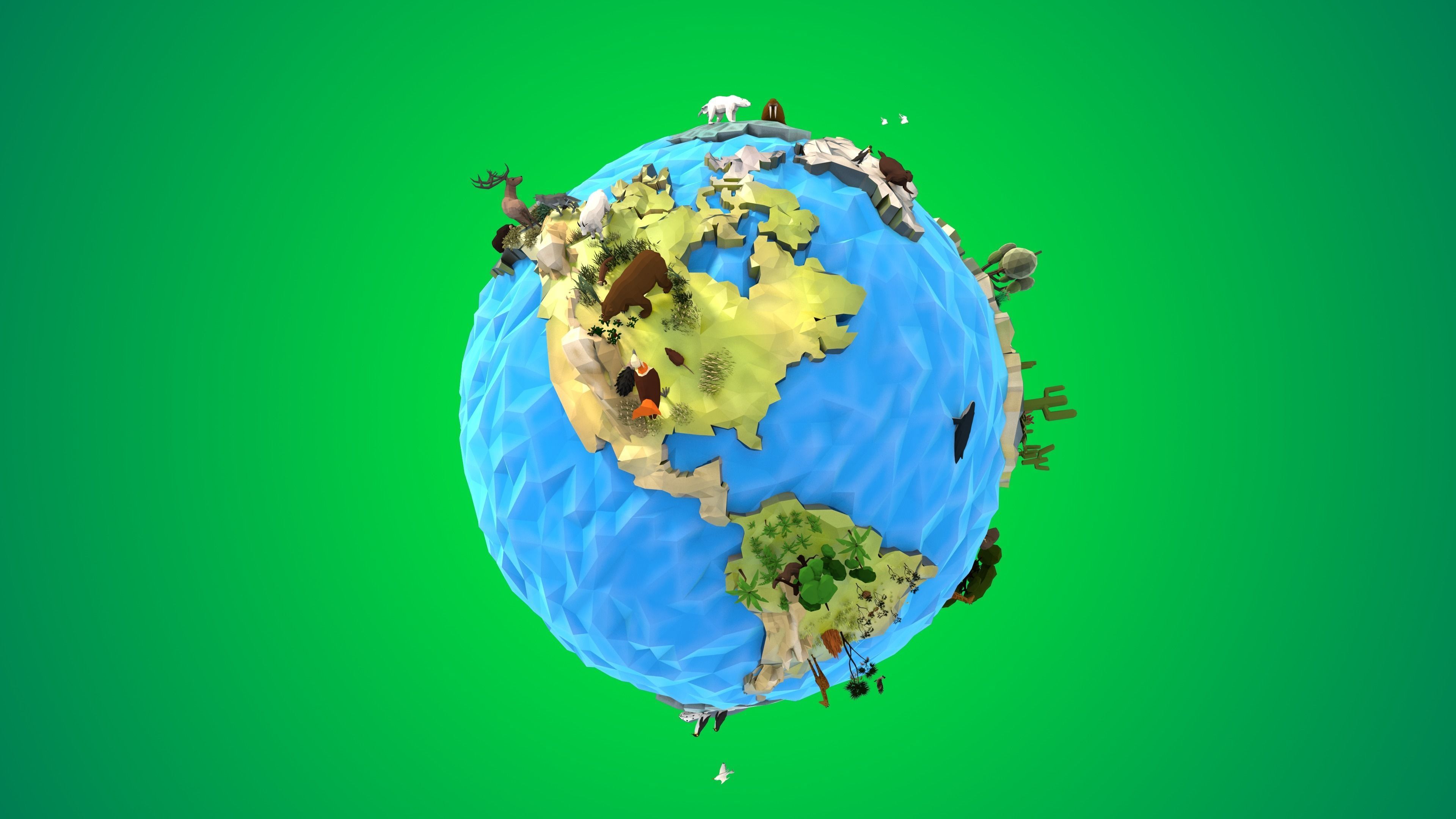 Planet Earth Low Poly Art Style with animal flora and fauna 3D model_18