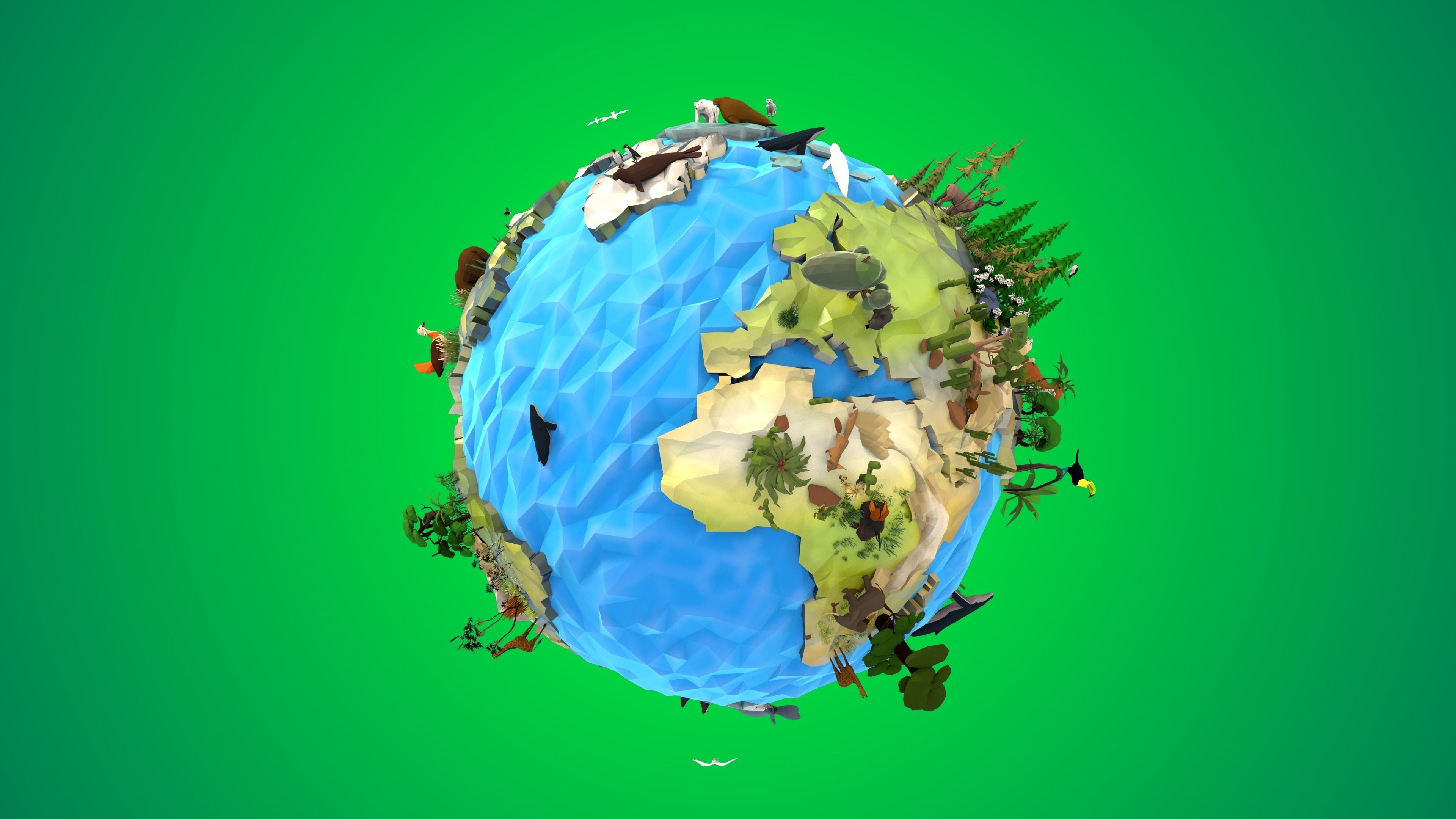 Planet Earth Low Poly Art Style with animal flora and fauna 3D model_26