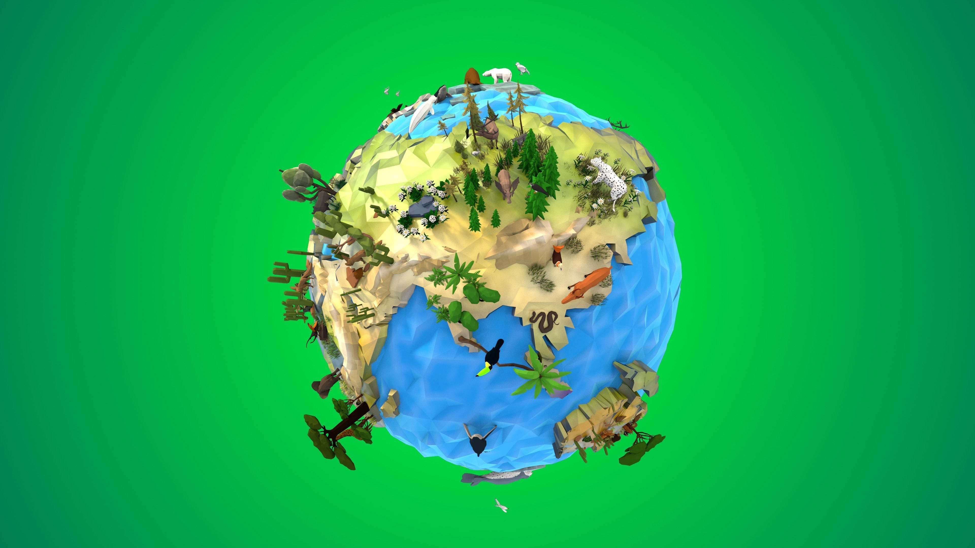 Planet Earth Low Poly Art Style with animal flora and fauna 3D model_2