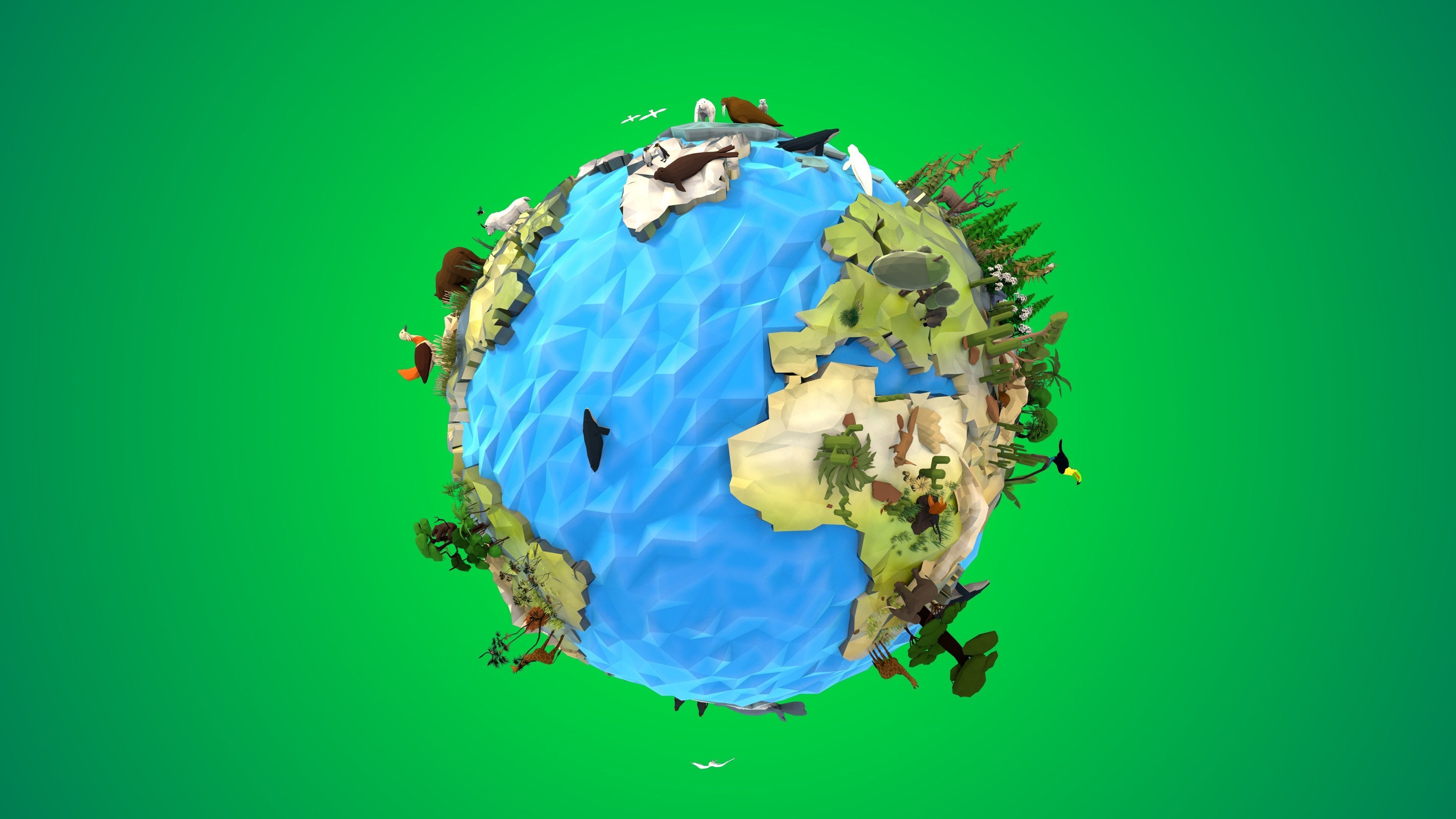 Planet Earth Low Poly Art Style with animal flora and fauna 3D model_25