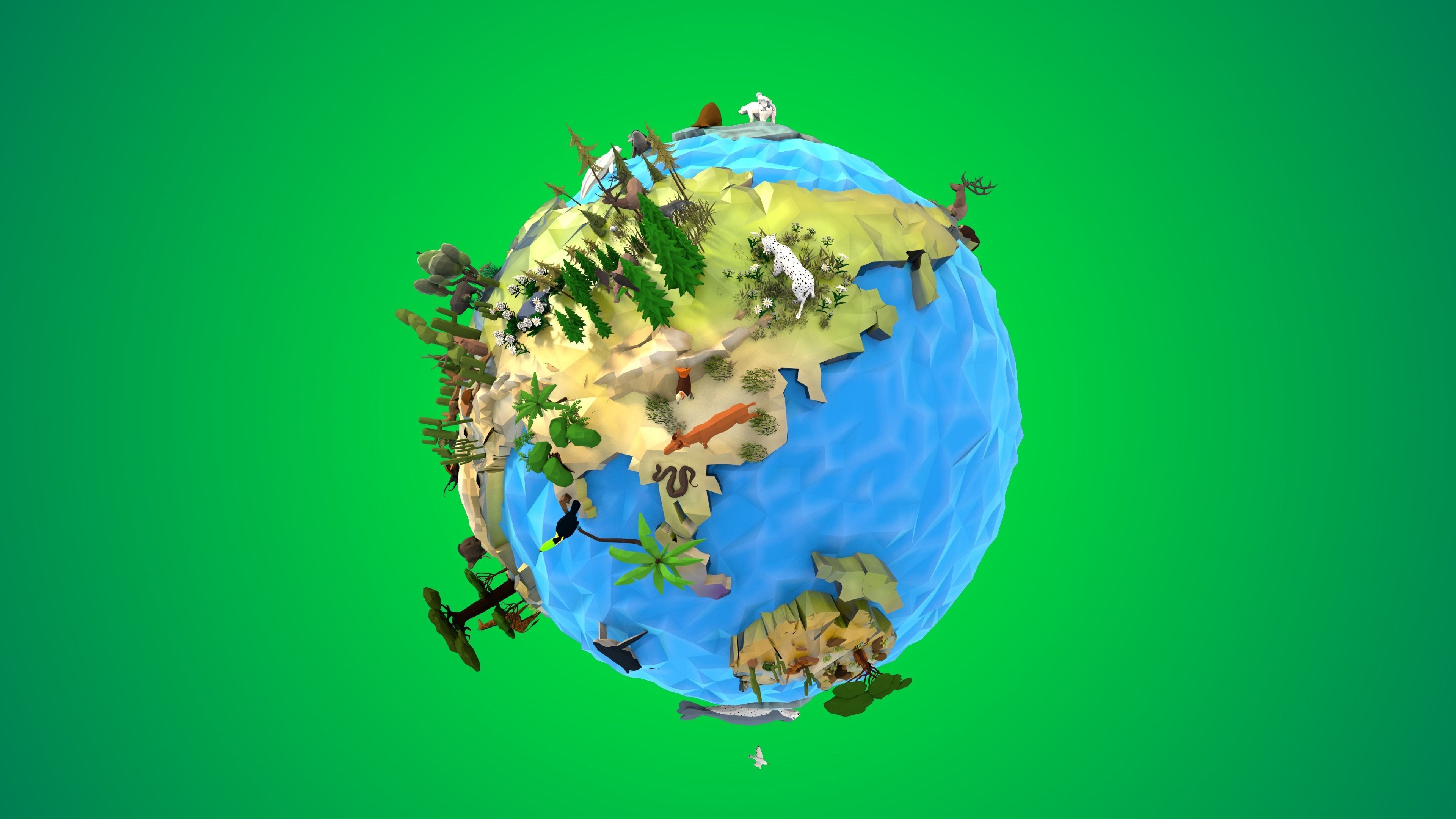 Planet Earth Low Poly Art Style with animal flora and fauna 3D model_4