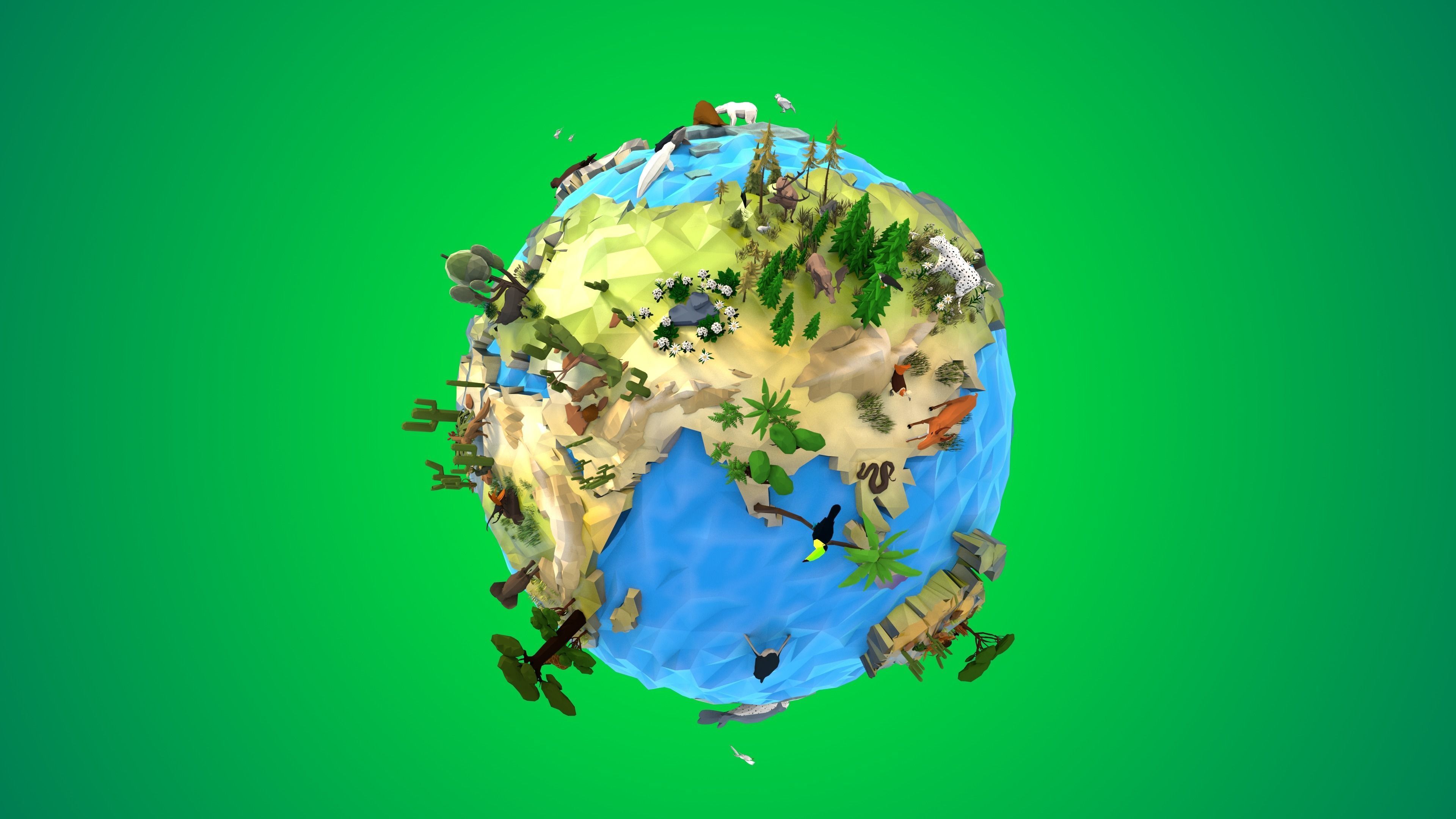 Planet Earth Low Poly Art Style with animal flora and fauna 3D model_1