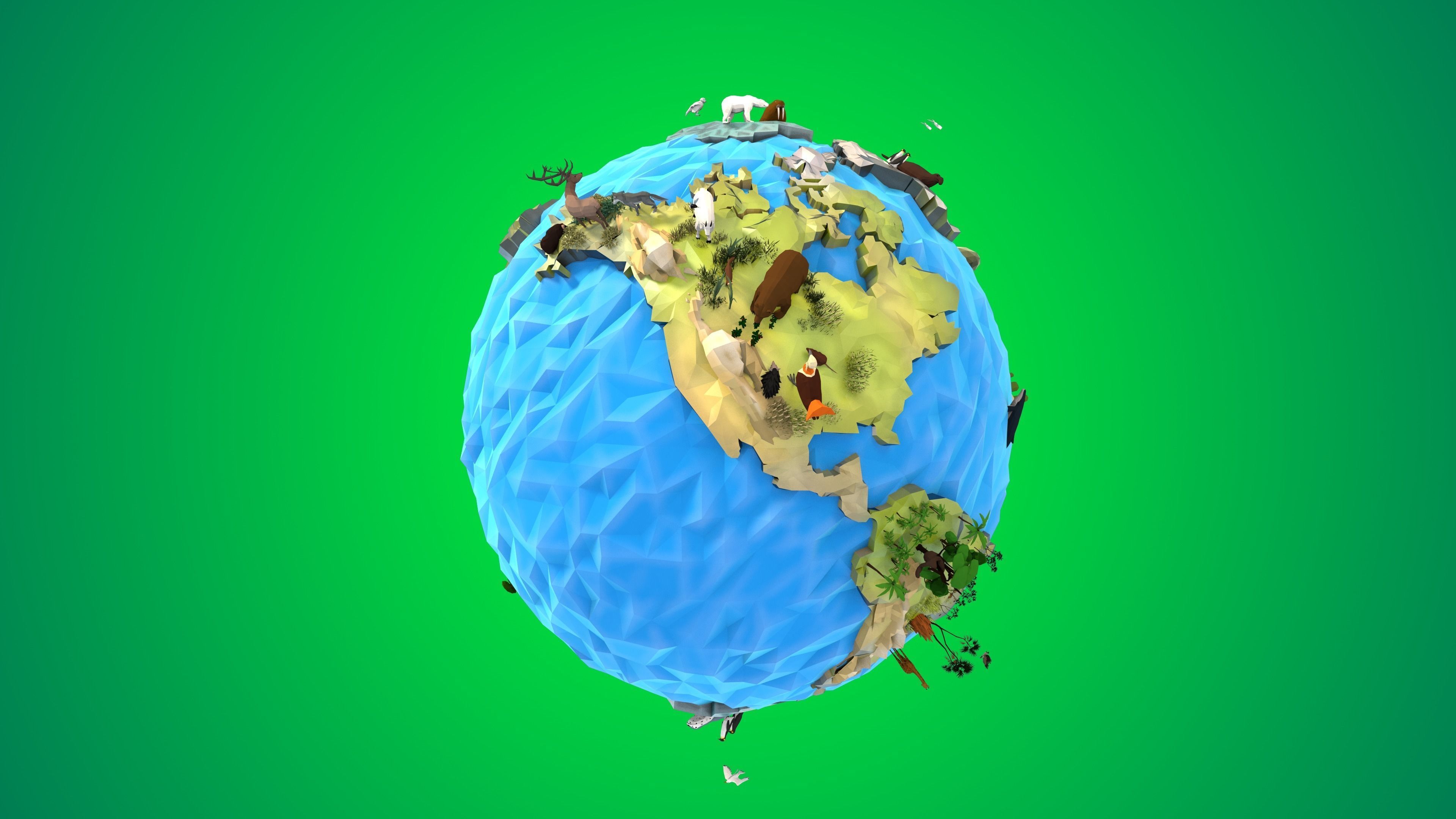 Planet Earth Low Poly Art Style with animal flora and fauna 3D model_16