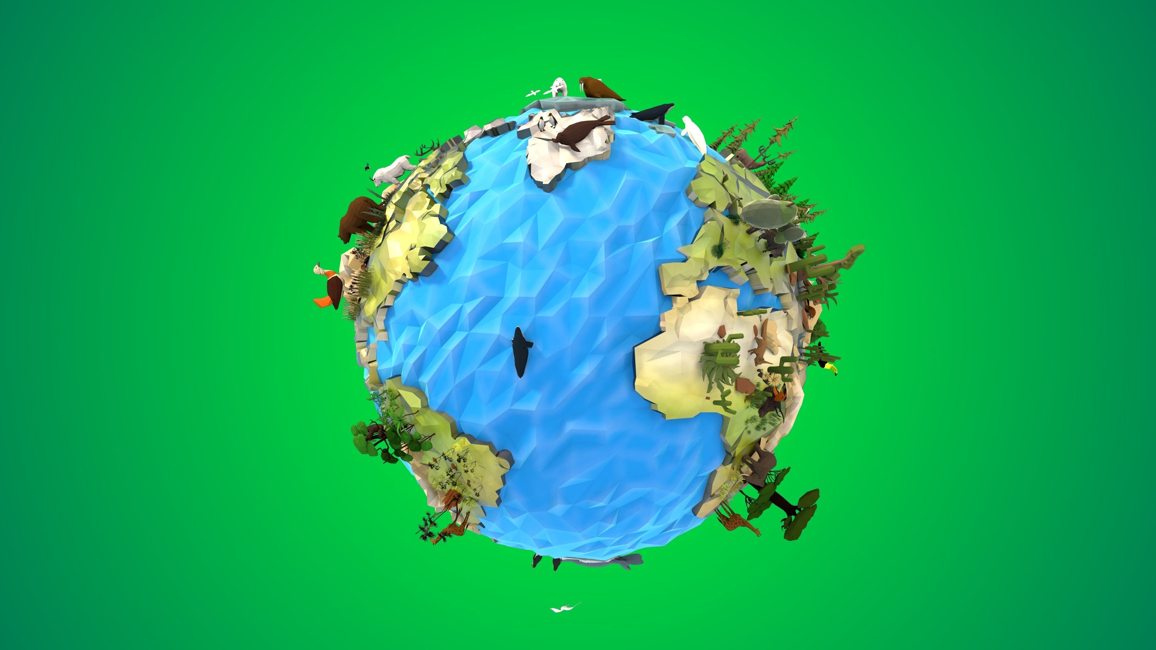 Planet Earth Low Poly Art Style with animal flora and fauna 3D model_23