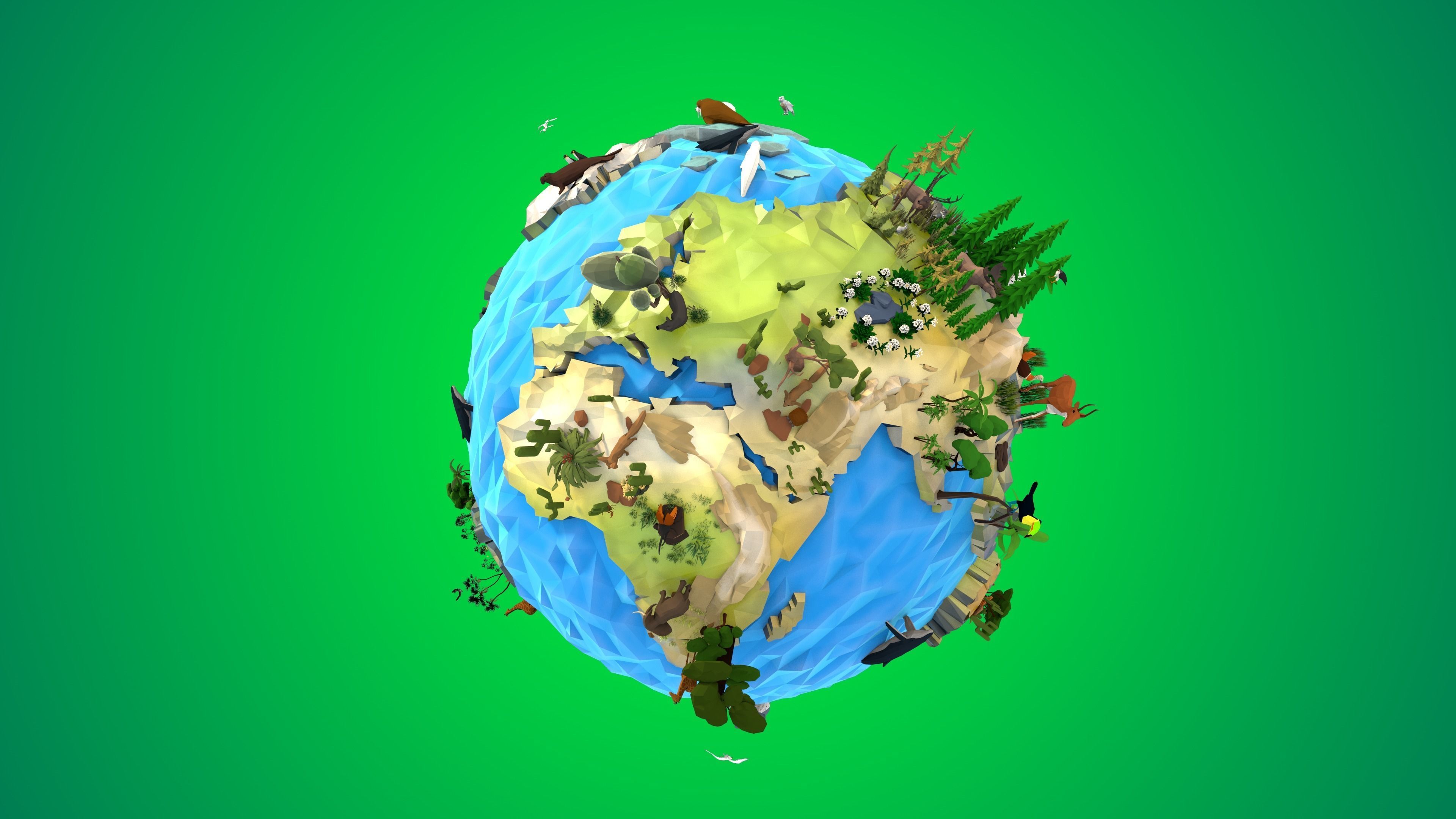 Planet Earth Low Poly Art Style with animal flora and fauna 3D model_29