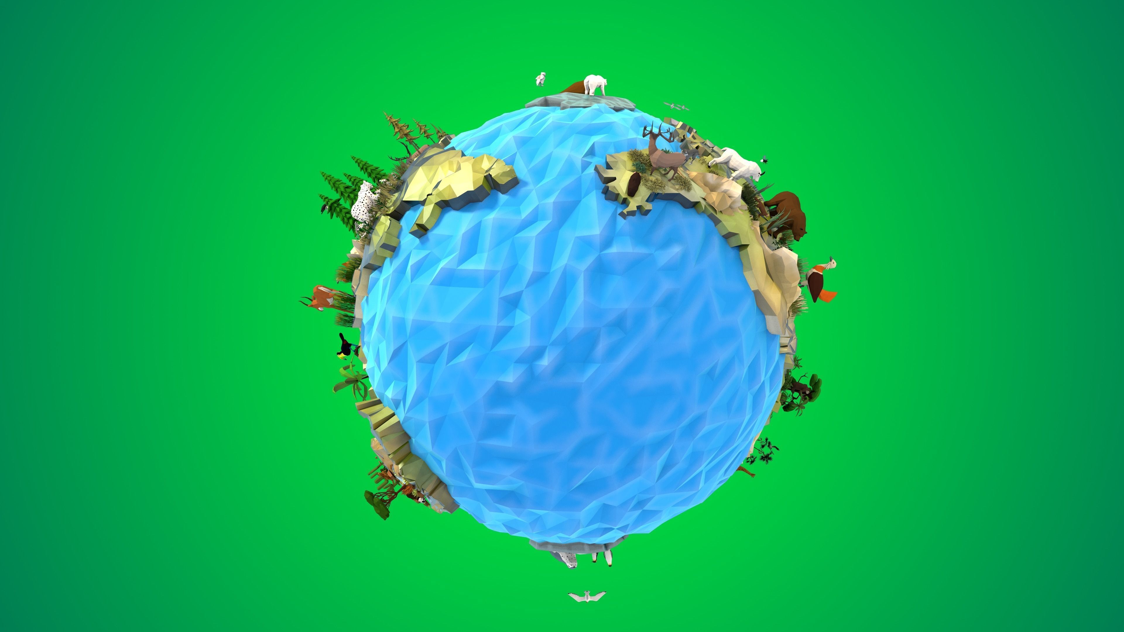Planet Earth Low Poly Art Style with animal flora and fauna 3D model_11