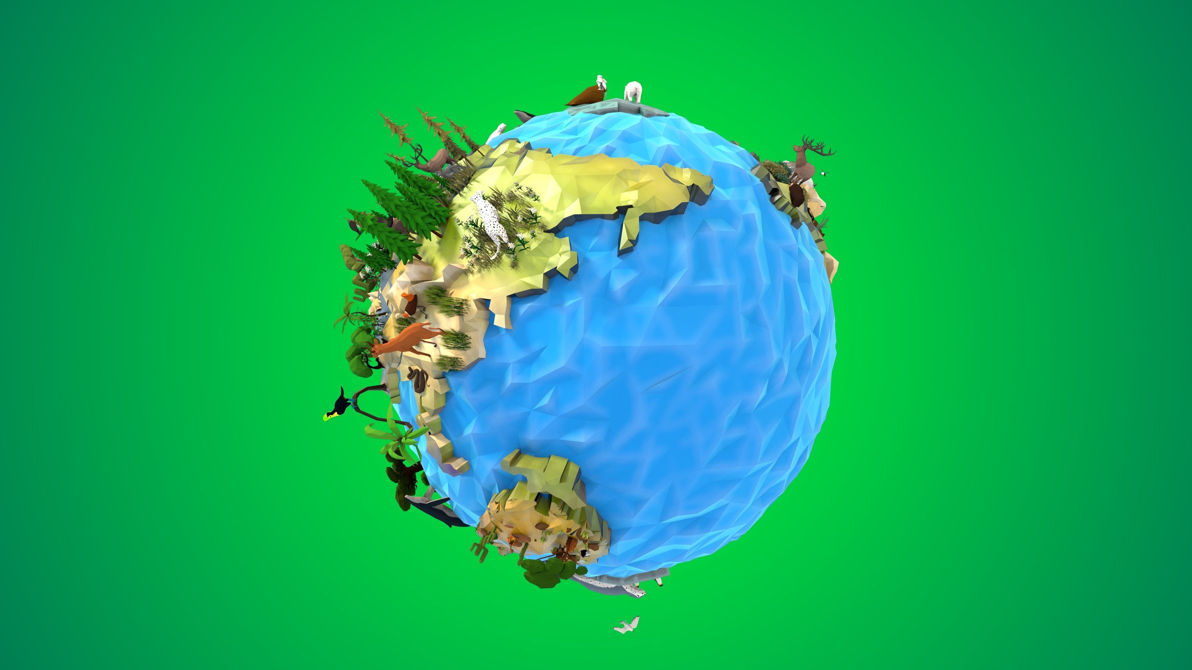 Planet Earth Low Poly Art Style with animal flora and fauna 3D model_7