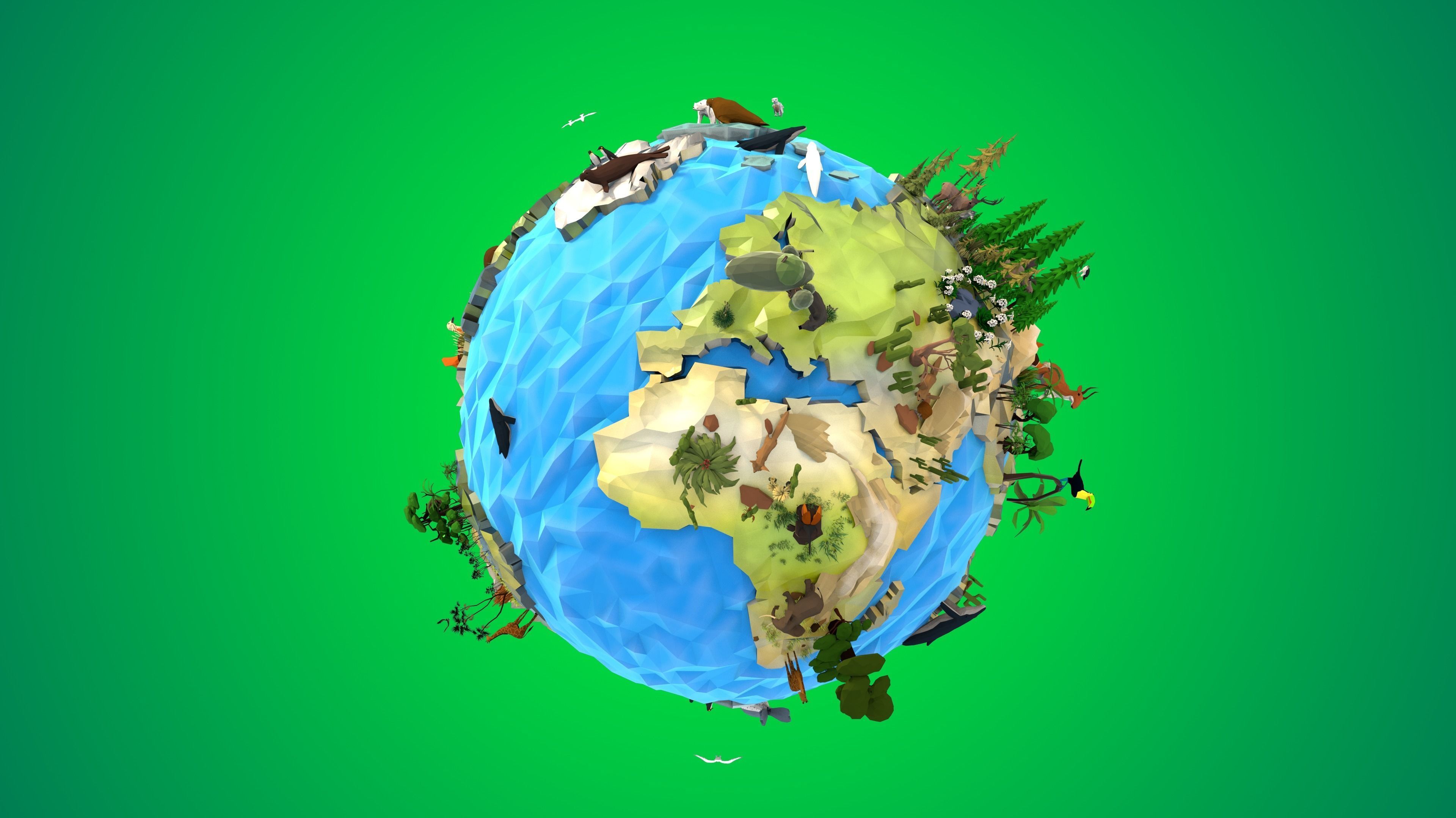 Planet Earth Low Poly Art Style with animal flora and fauna 3D model_27