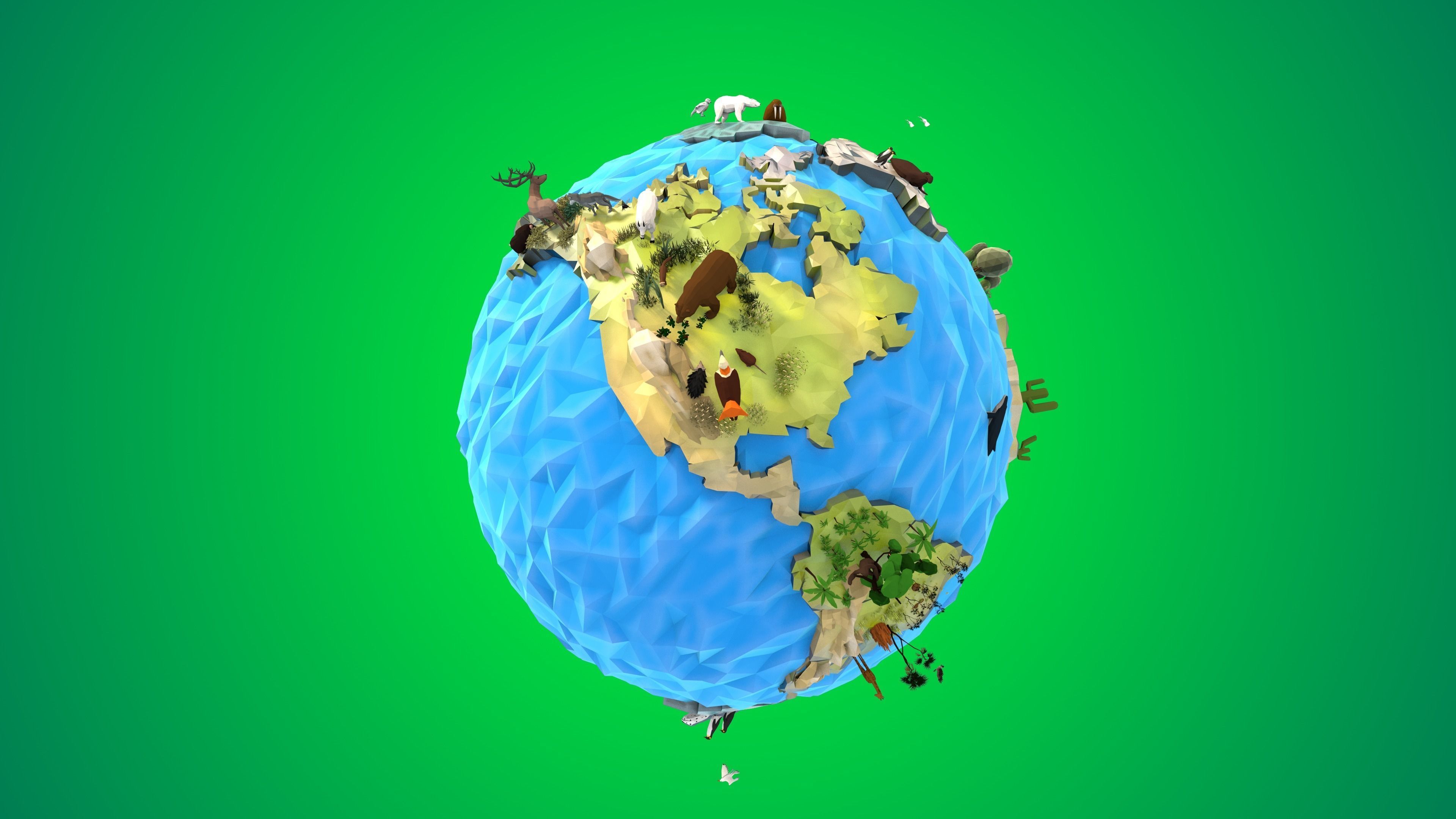 Planet Earth Low Poly Art Style with animal flora and fauna 3D model_17