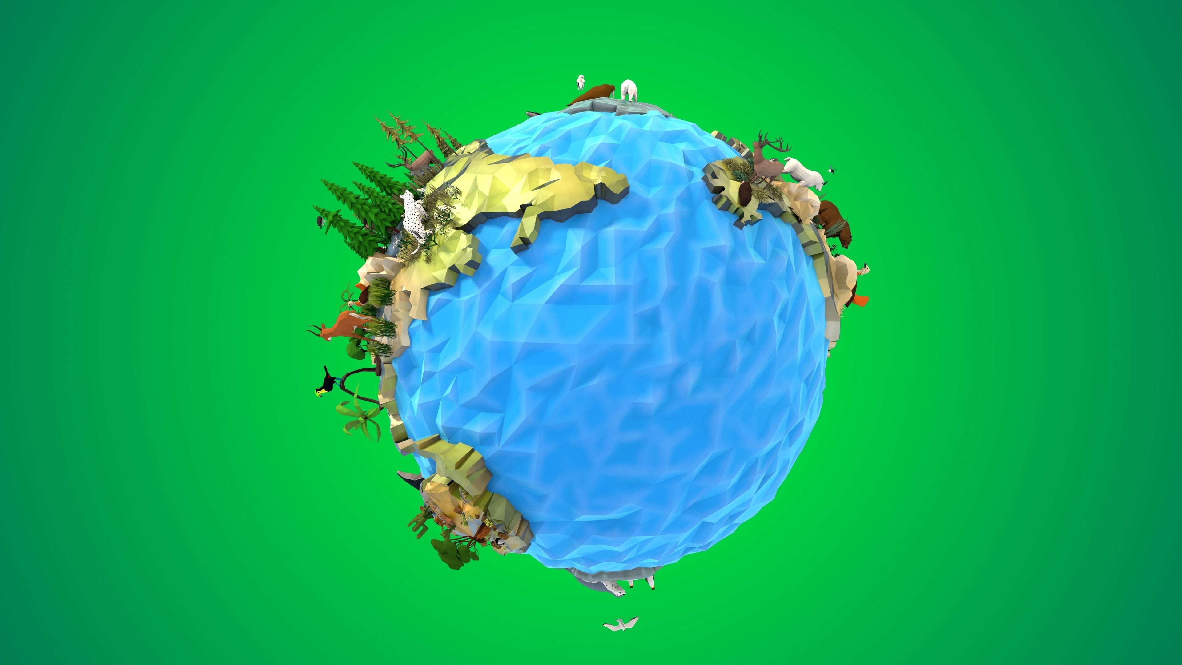 Planet Earth Low Poly Art Style with animal flora and fauna 3D model_9