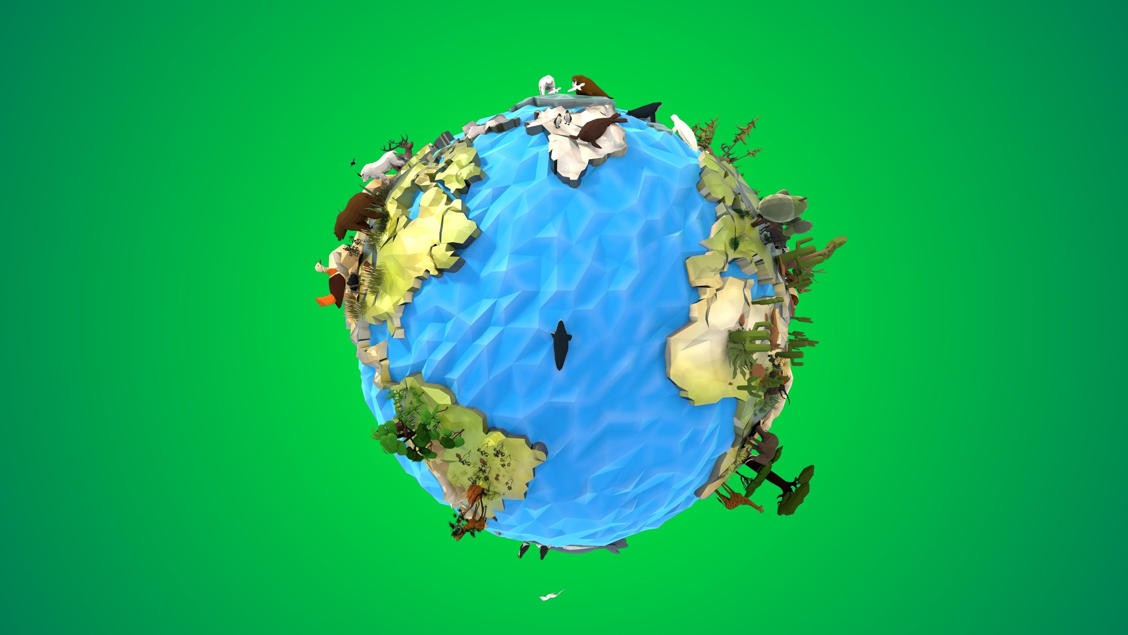Planet Earth Low Poly Art Style with animal flora and fauna 3D model_22