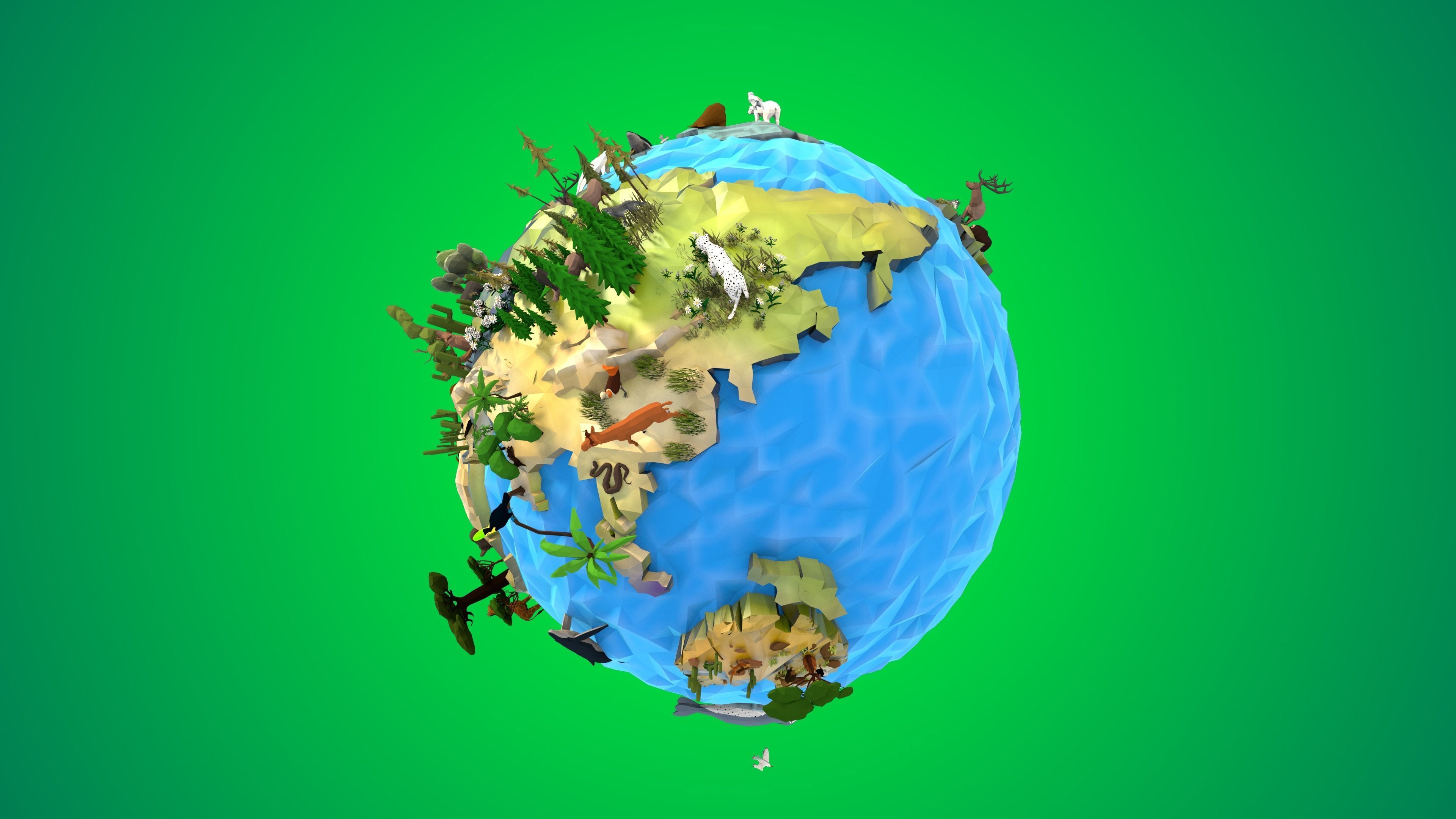 Planet Earth Low Poly Art Style with animal flora and fauna 3D model_5