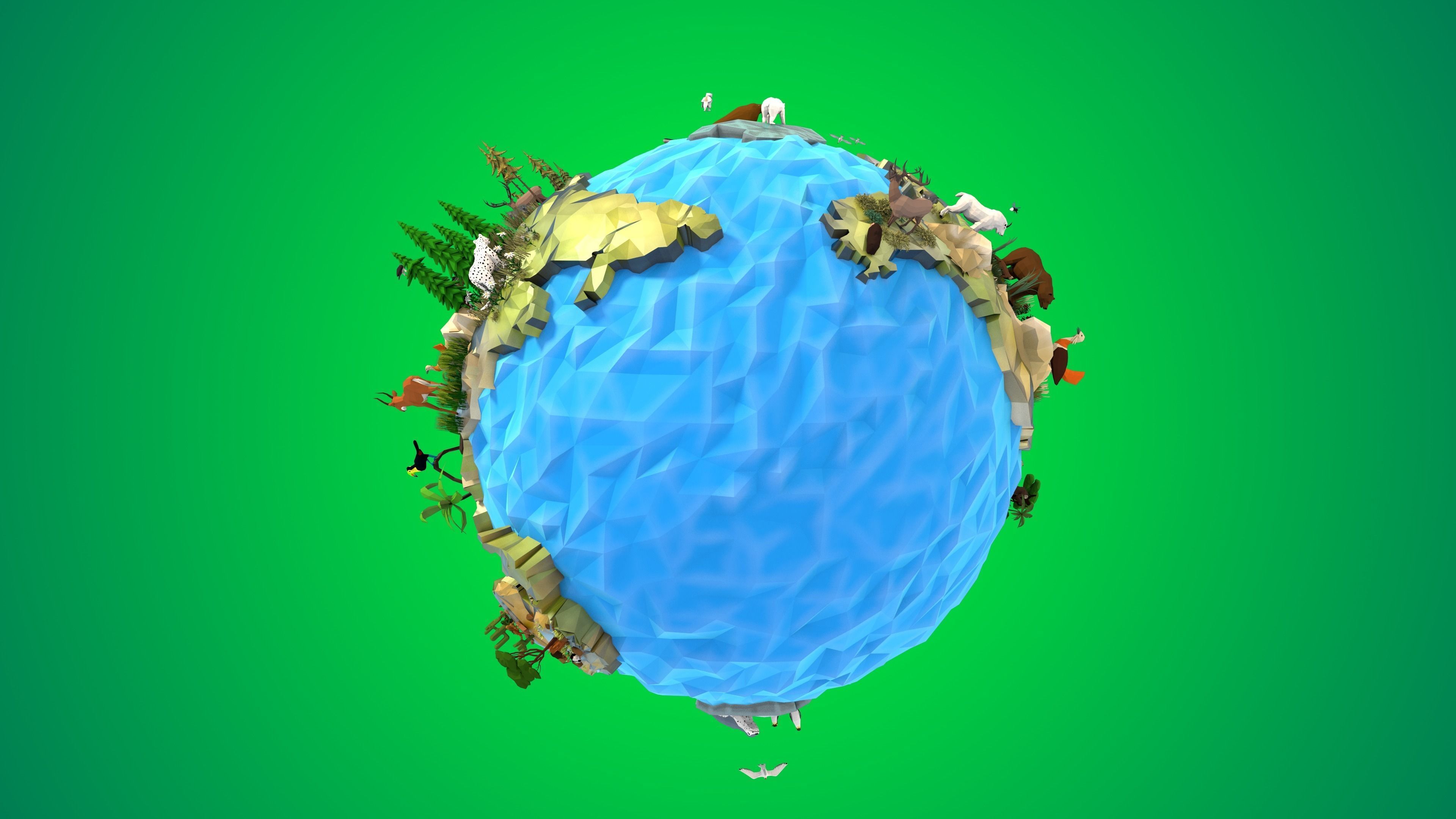 Planet Earth Low Poly Art Style with animal flora and fauna 3D model_10