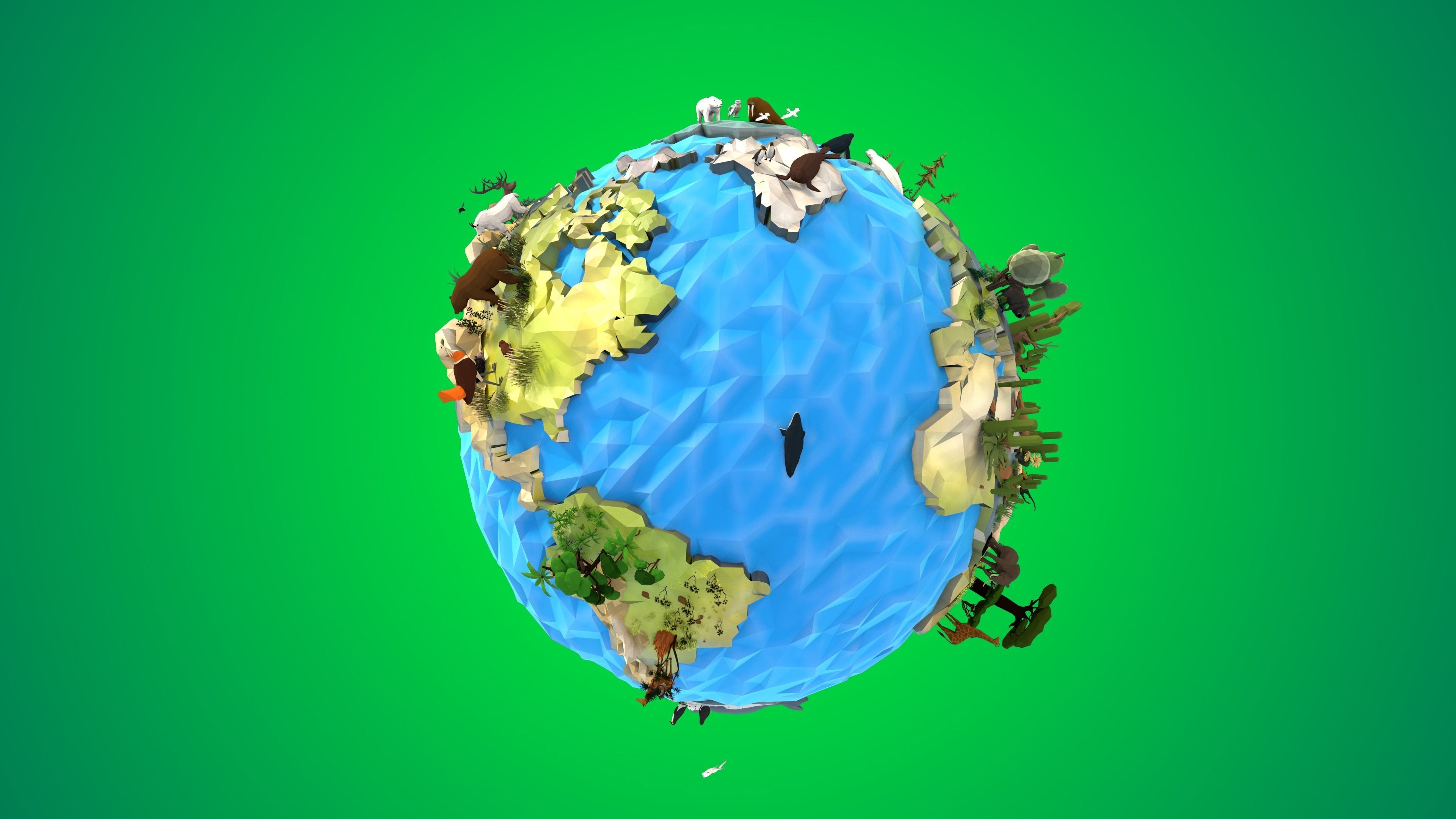 Planet Earth Low Poly Art Style with animal flora and fauna 3D model_21
