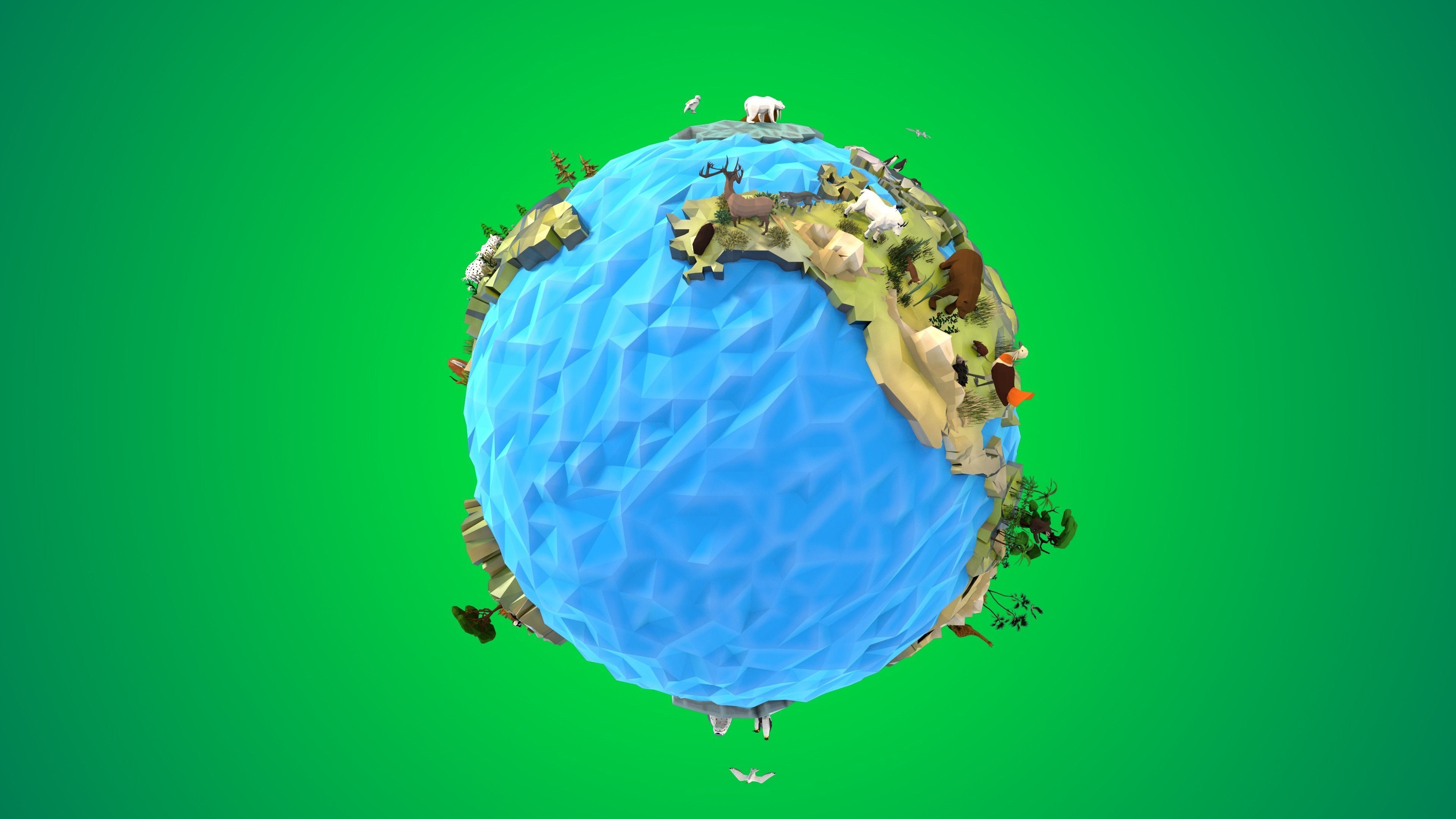 Planet Earth Low Poly Art Style with animal flora and fauna 3D model_13