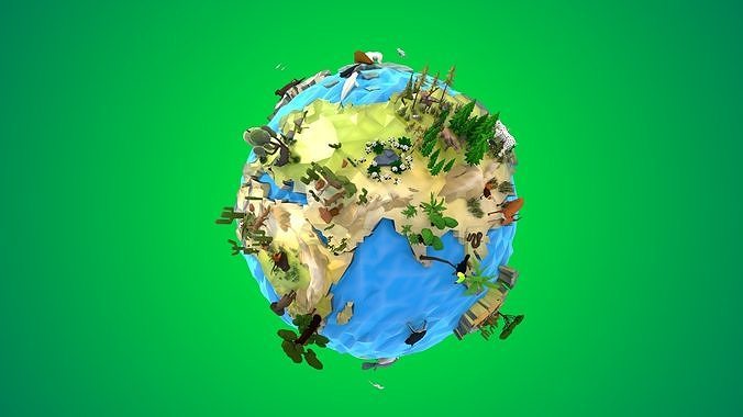 Planet Earth Low Poly Art Style with animal flora and fauna 3D model