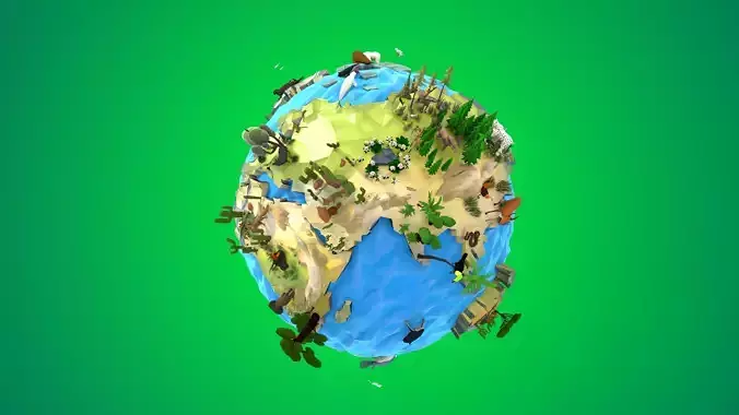 Planet Earth Low Poly Art Style with animal flora and fauna 3D model Planet Earth Low Poly Art Style with animal flora and fauna 3D model