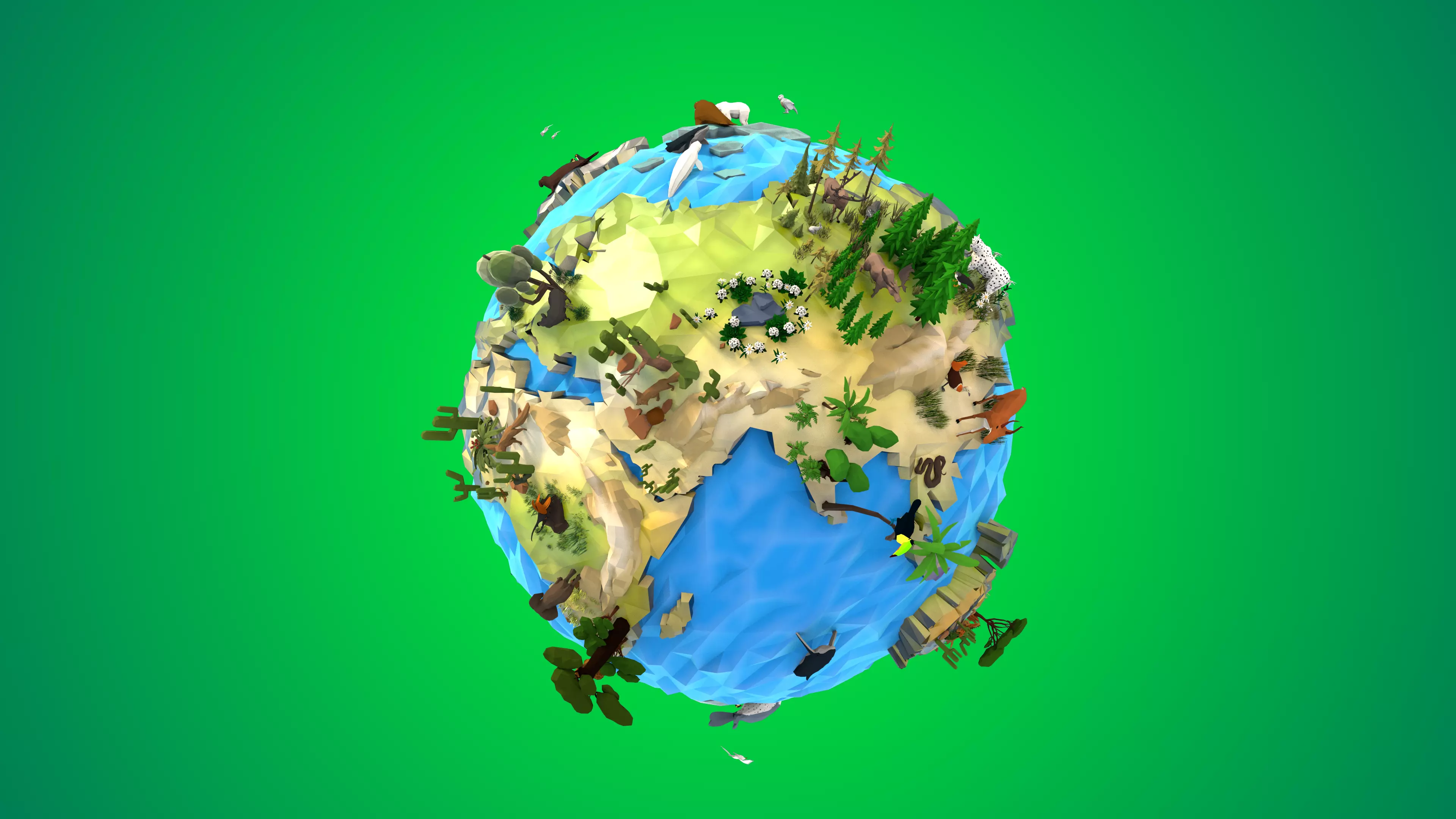 Planet Earth Low Poly Art Style with animal flora and fauna 3D model_0