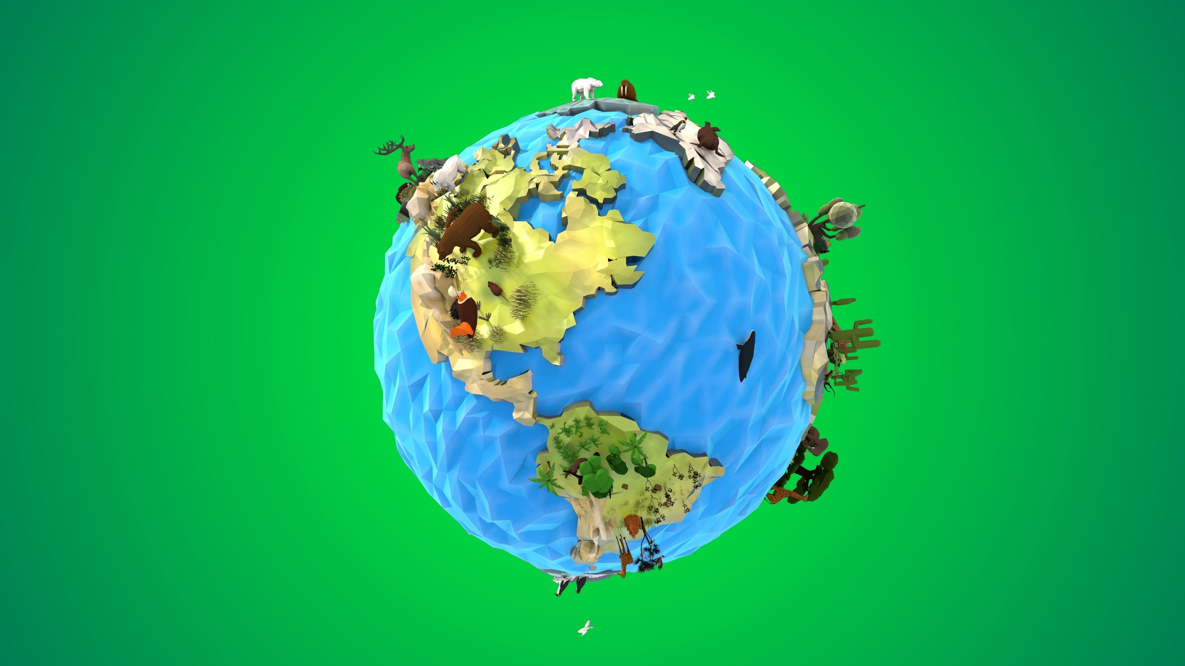 Planet Earth Low Poly Art Style with animal flora and fauna 3D model_19